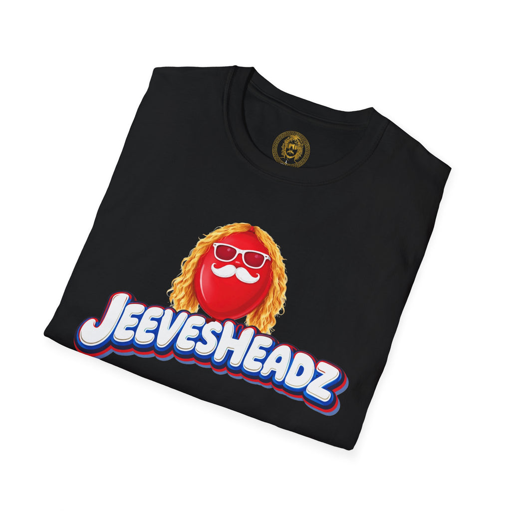 Jeevesheadz Graphic T-Shirt — Retro Logo Tee (Front Mascot & Back Globe)