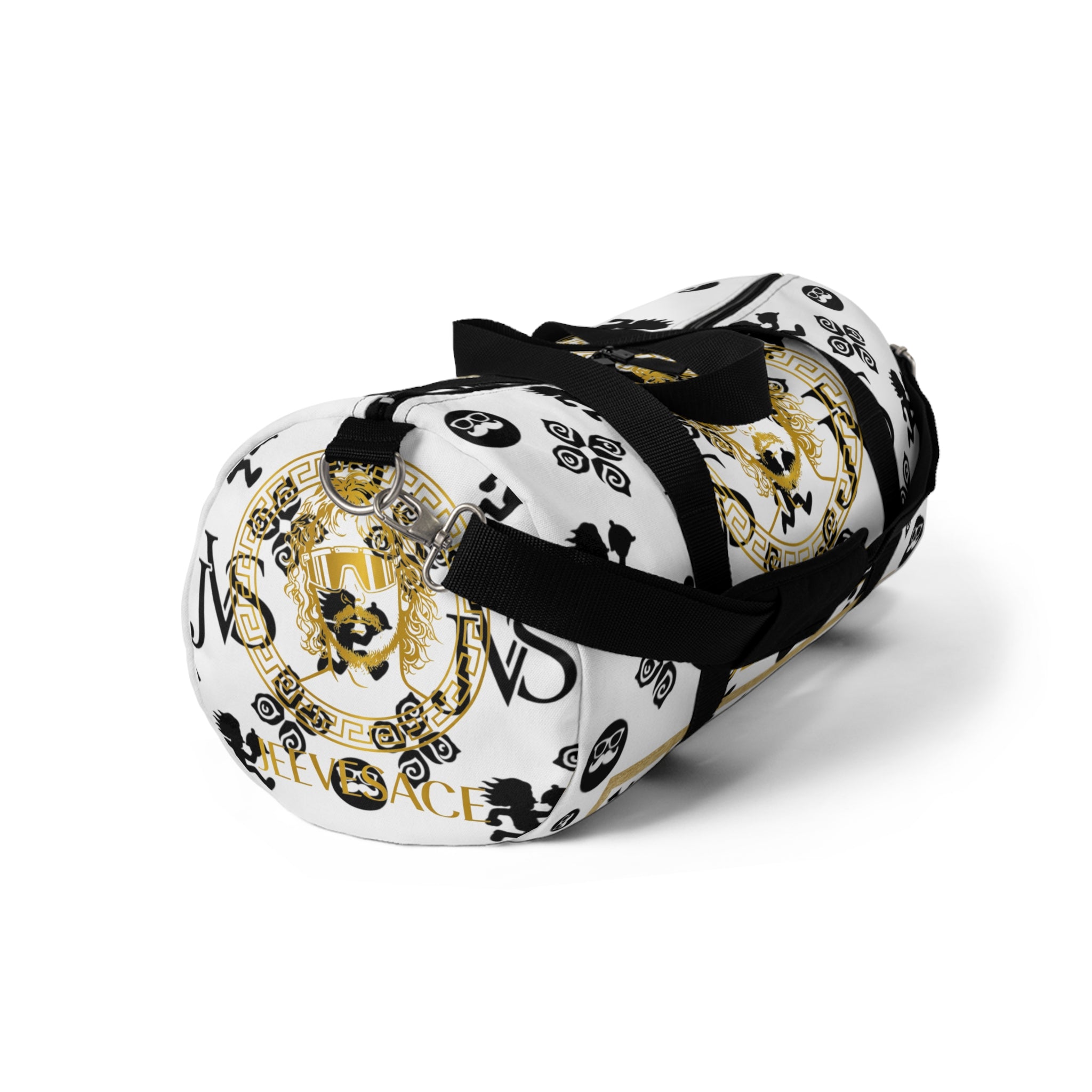 Baroque Lion Crest Duffel Bag — Gold & Black Medusa-Inspired Travel Bag