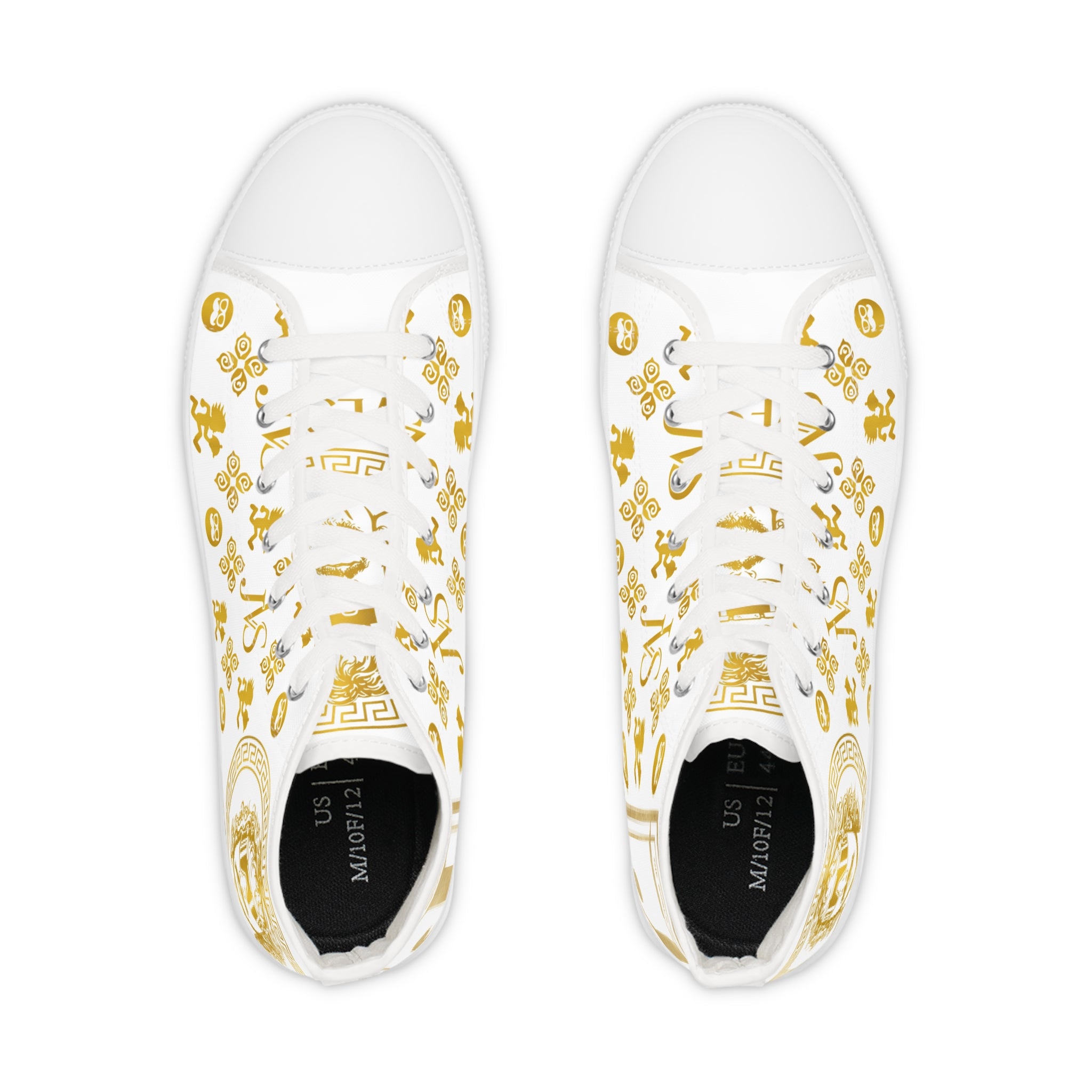 High Top Sneakers — White & Gold Luxury Patterned Men's Shoes