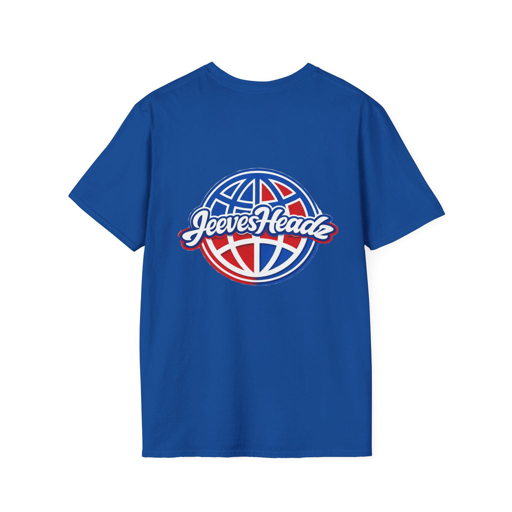 Jeevesheadz Graphic T-Shirt — Retro Logo Tee (Front Mascot & Back Globe)