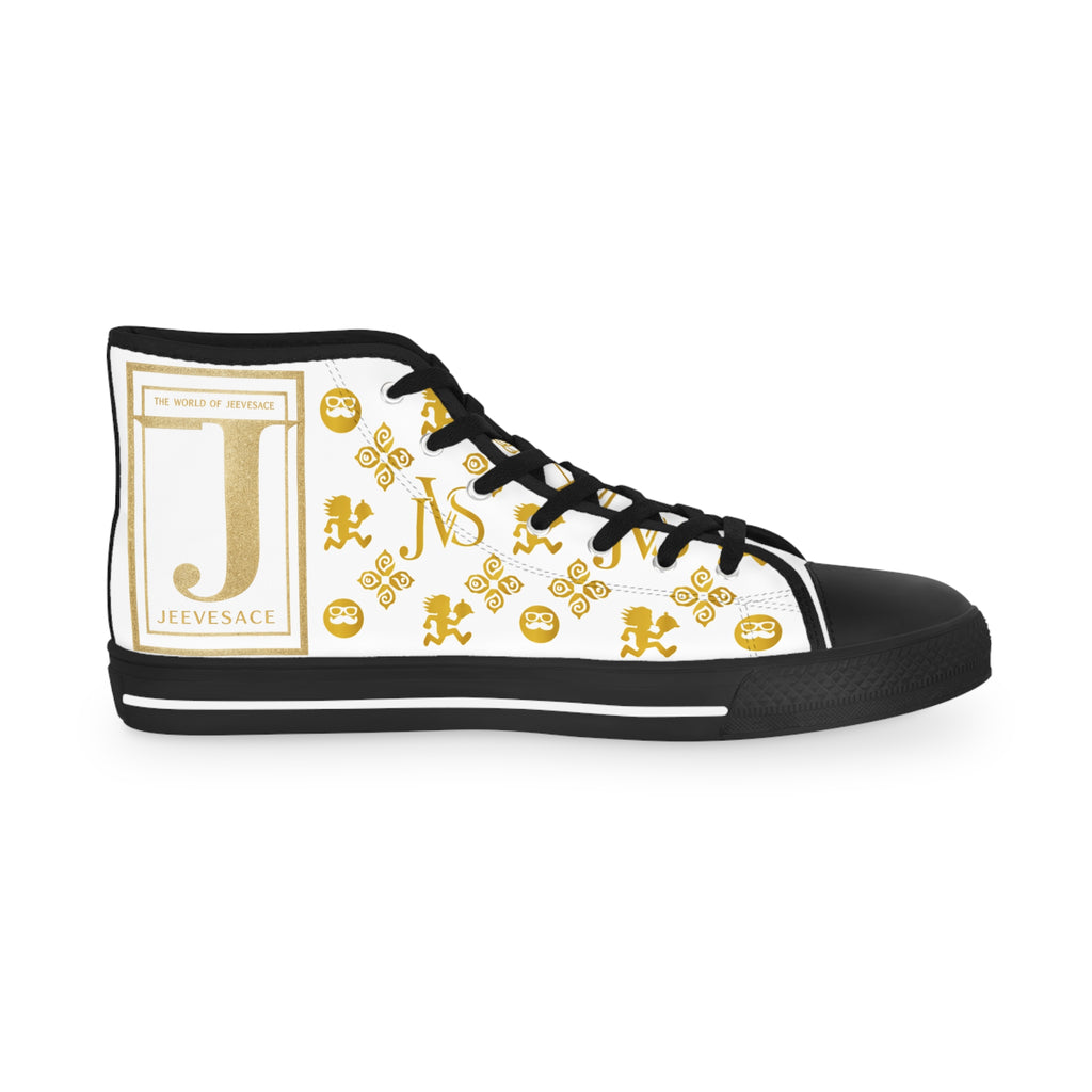 High Top Sneakers — White & Gold Luxury Patterned Men's Shoes
