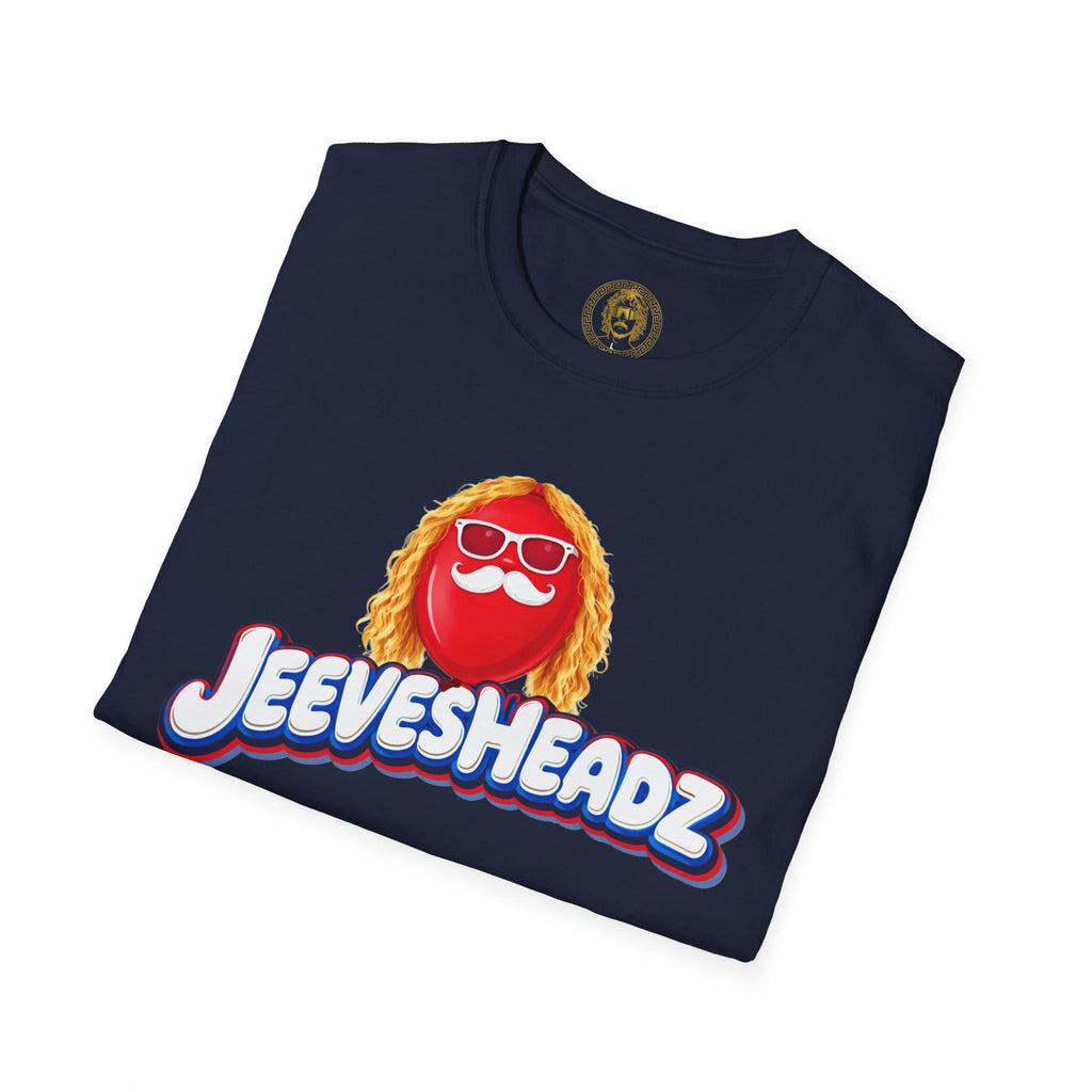 Jeevesheadz Graphic T-Shirt — Retro Logo Tee (Front Mascot & Back Globe)