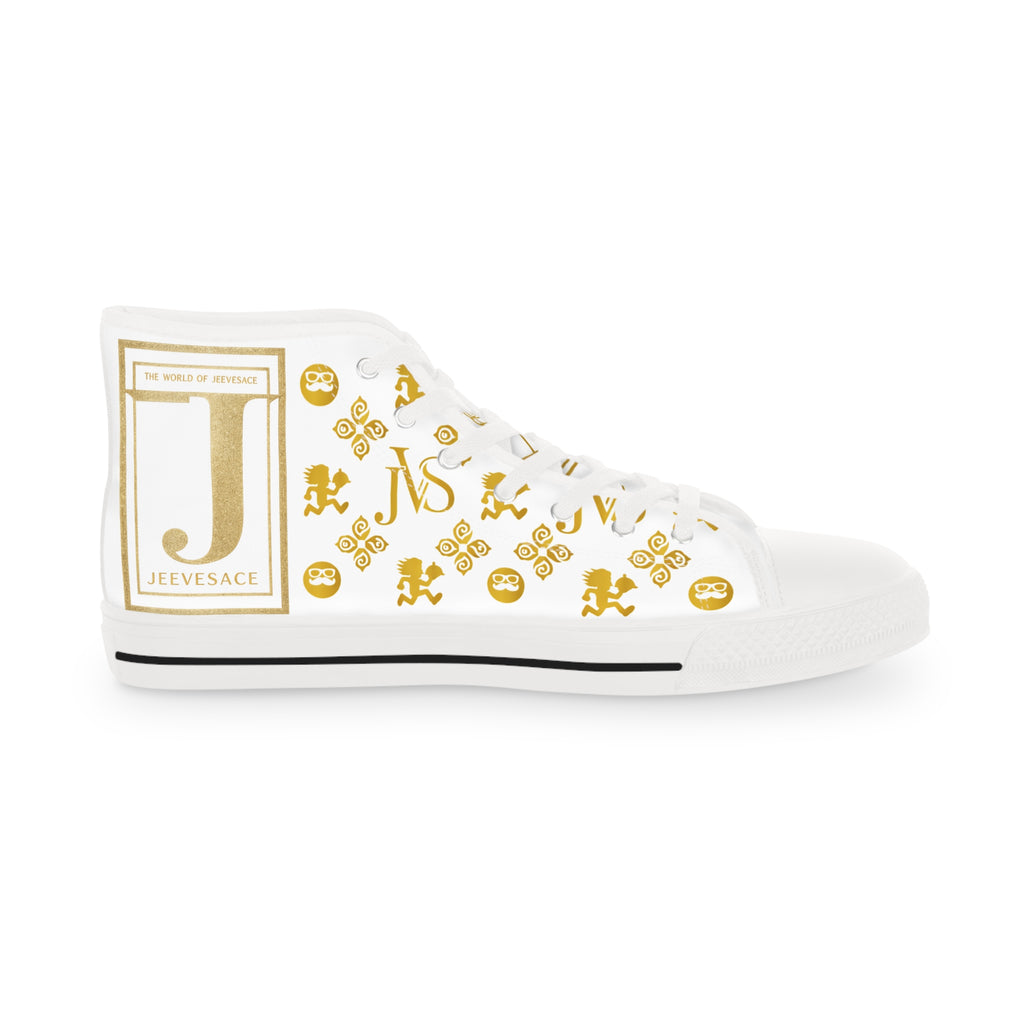 High Top Sneakers — White & Gold Luxury Patterned Men's Shoes