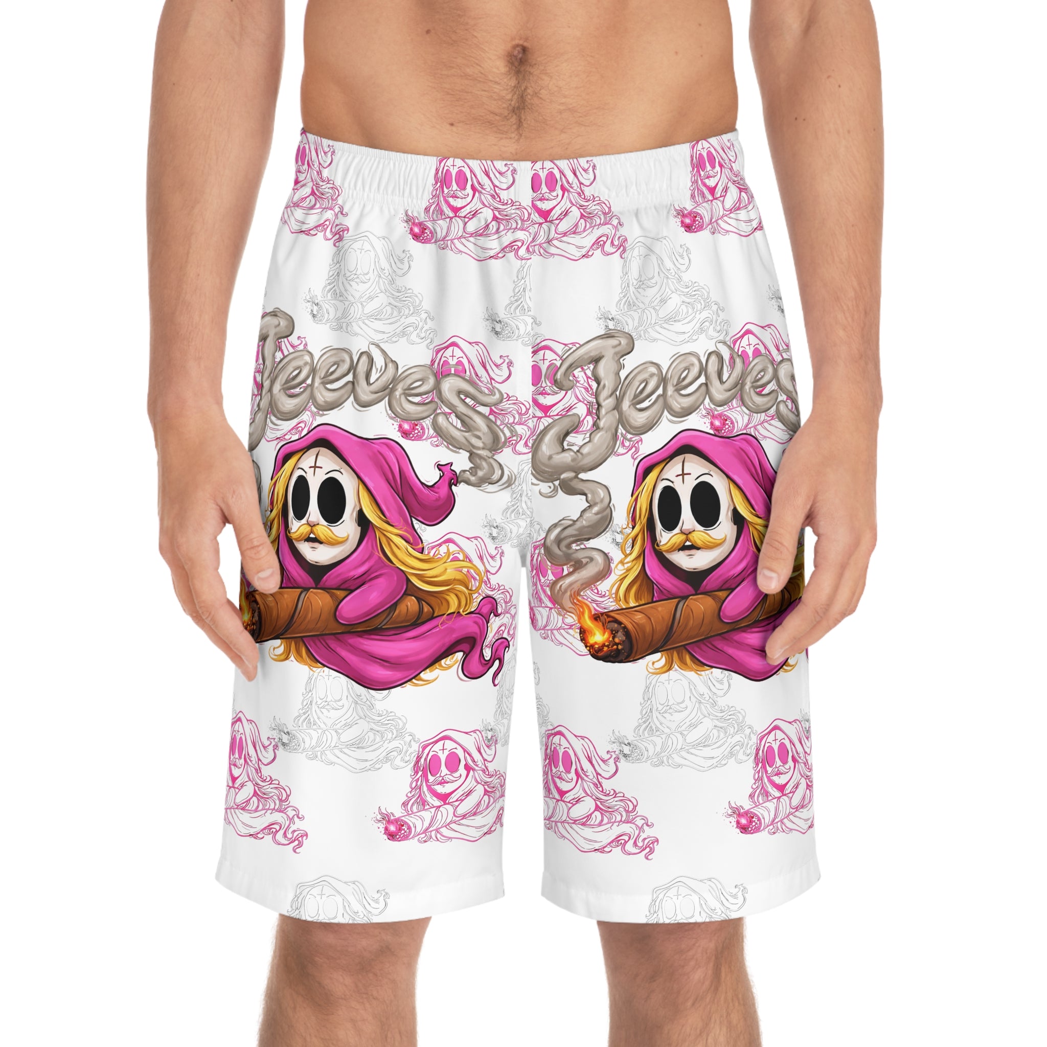 Skull Cigar Board Shorts - Pink Reaper All-Over Print