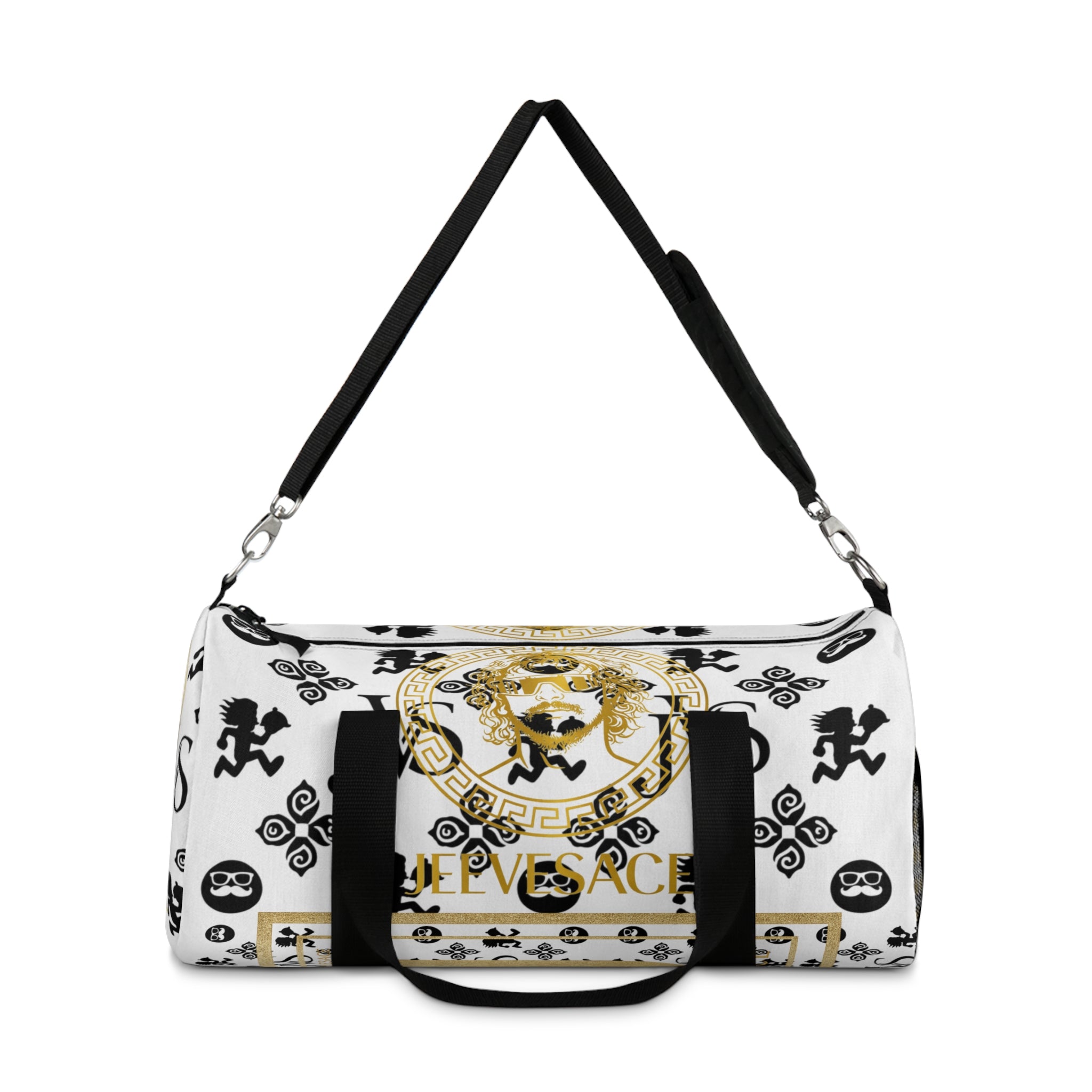 Baroque Lion Crest Duffel Bag — Gold & Black Medusa-Inspired Travel Bag