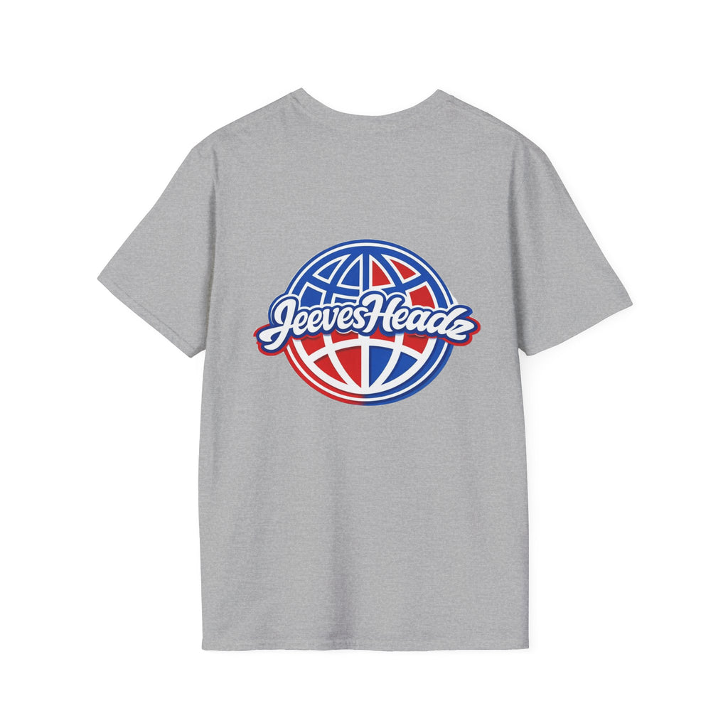 Jeevesheadz Graphic T-Shirt — Retro Logo Tee (Front Mascot & Back Globe)