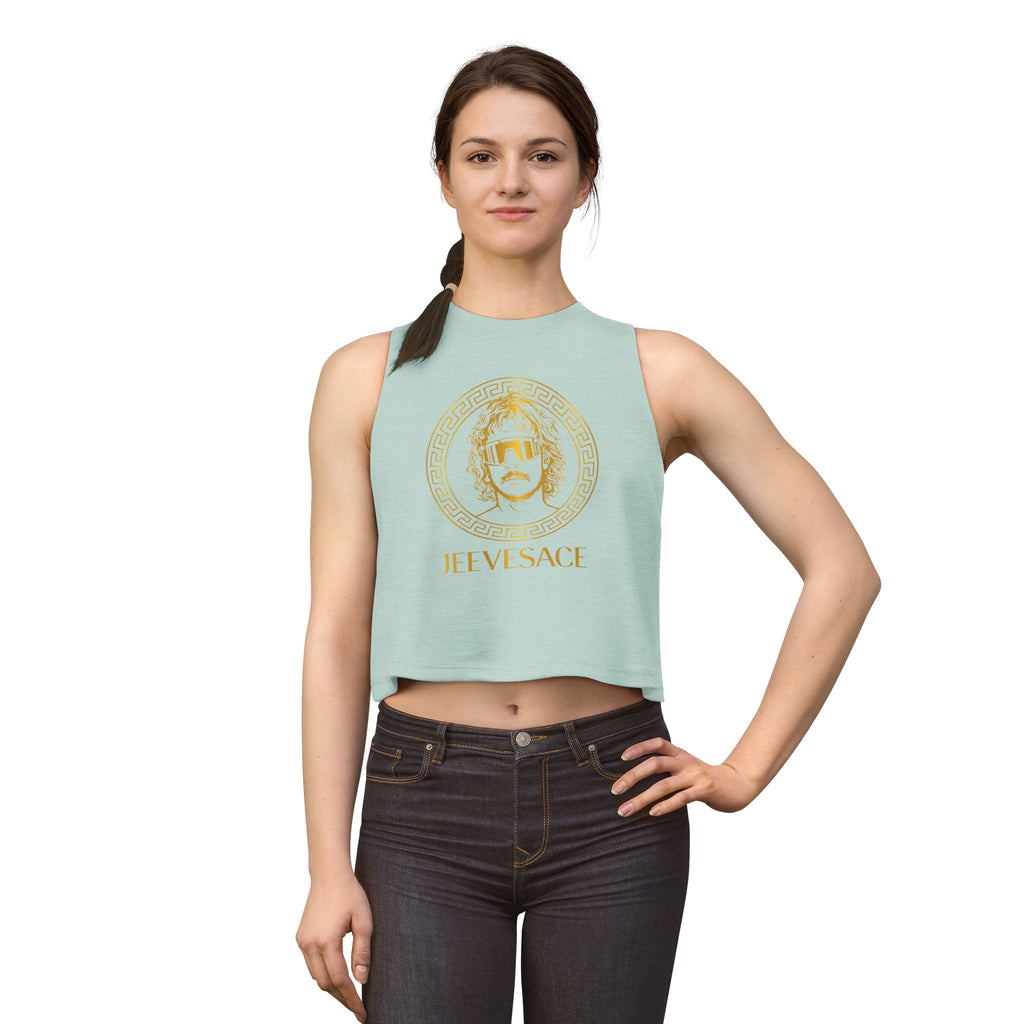 Jeevesace Crop Top — Retro Gold Logo Women’s Sleeveless Tee