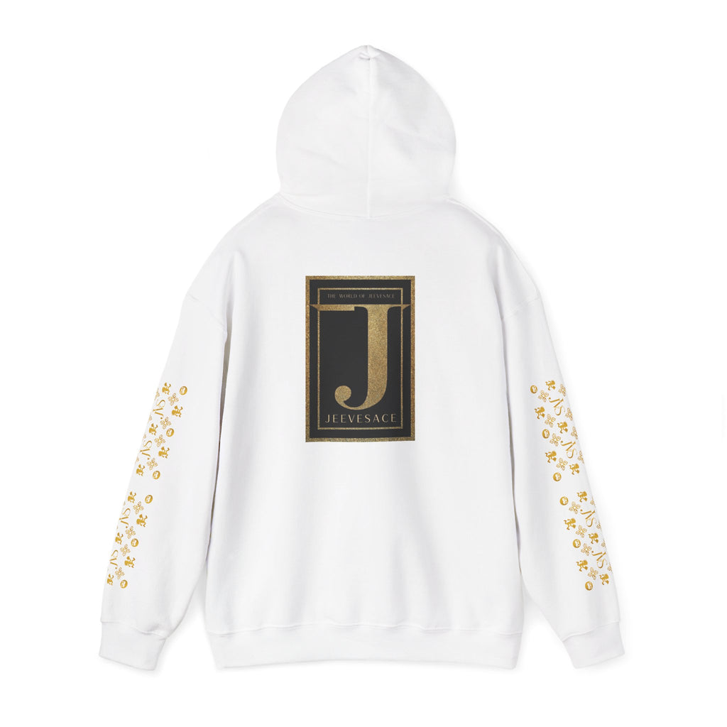 Versace-Inspired Gold Medallion Hoodie — White Graphic Sweatshirt
