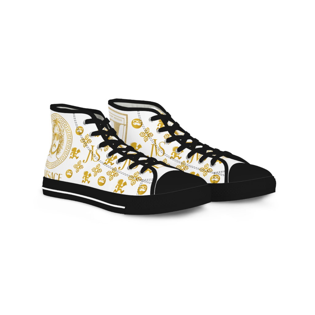 High Top Sneakers — White & Gold Luxury Patterned Men's Shoes