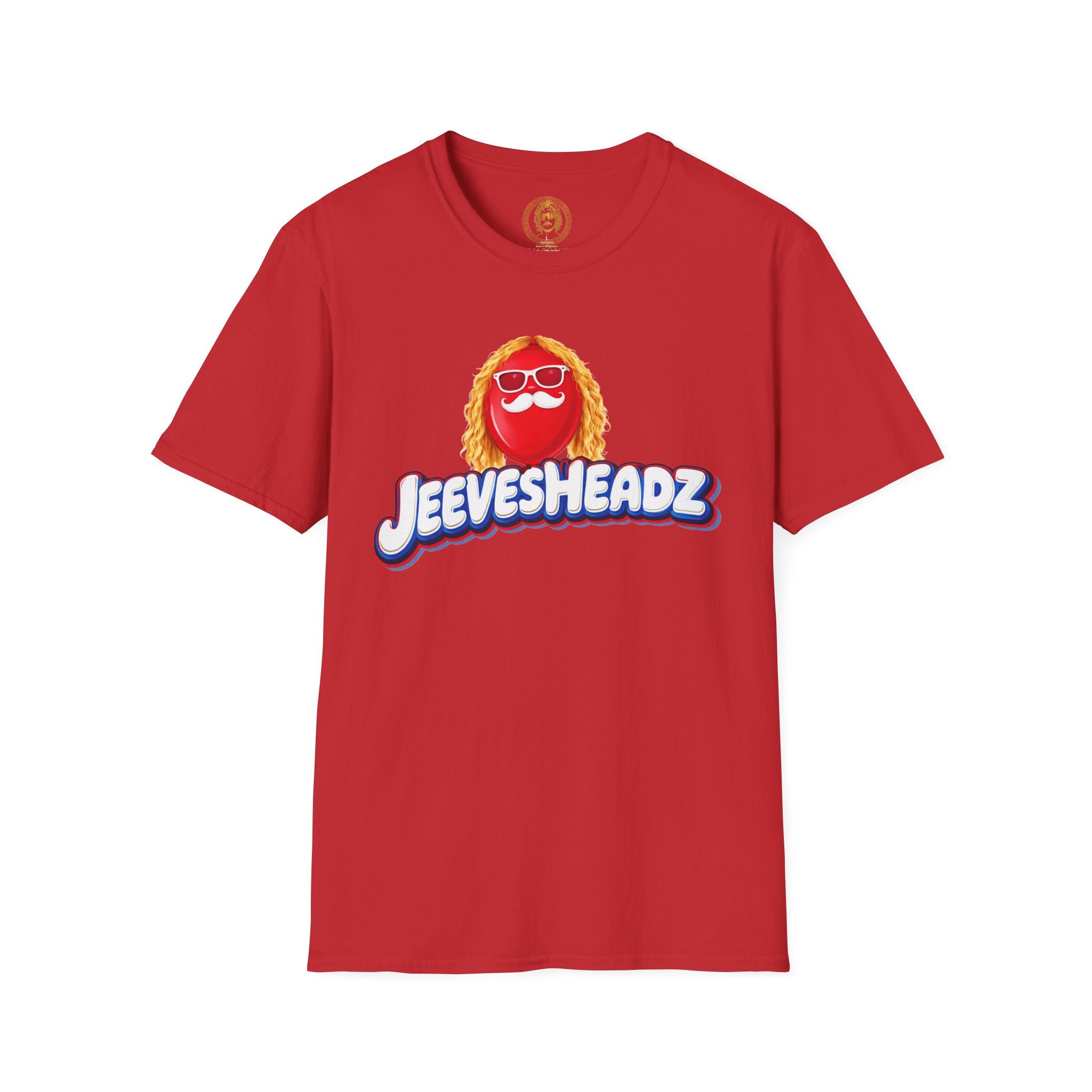 Jeevesheadz Graphic T-Shirt — Retro Logo Tee (Front Mascot & Back Globe)