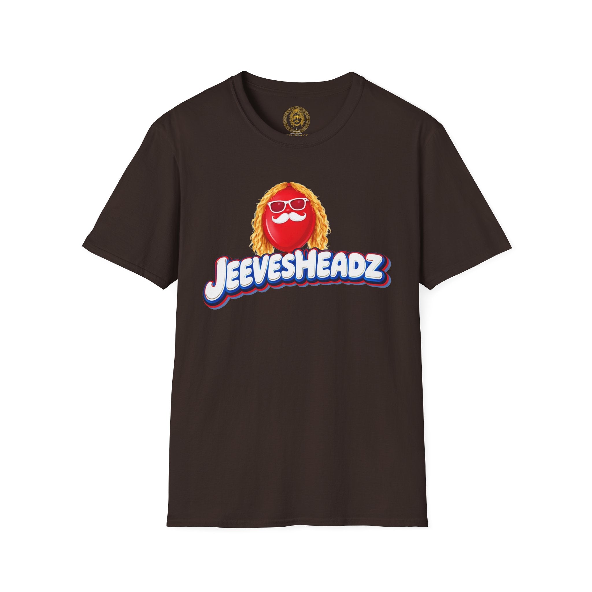 Jeevesheadz Graphic T-Shirt — Retro Logo Tee (Front Mascot & Back Globe)
