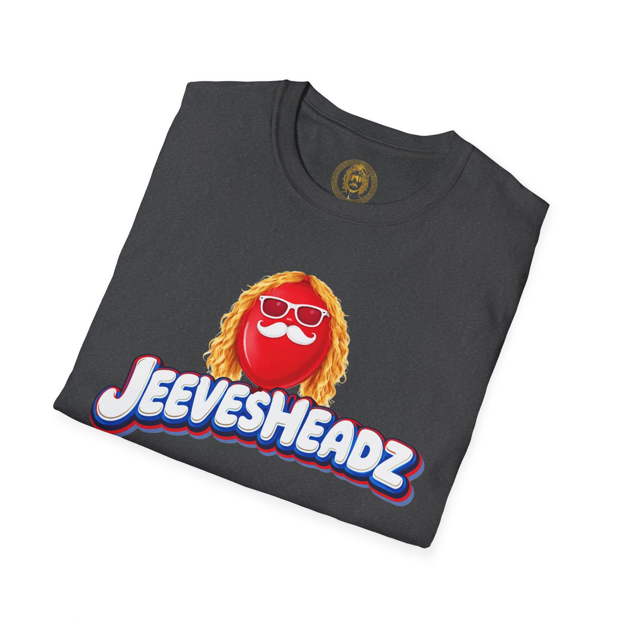 Jeevesheadz Graphic T-Shirt — Retro Logo Tee (Front Mascot & Back Globe)