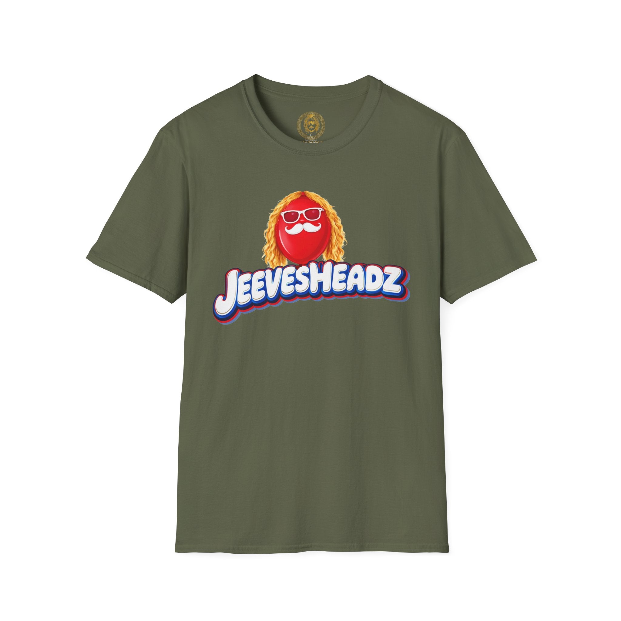 Jeevesheadz Graphic T-Shirt — Retro Logo Tee (Front Mascot & Back Globe)