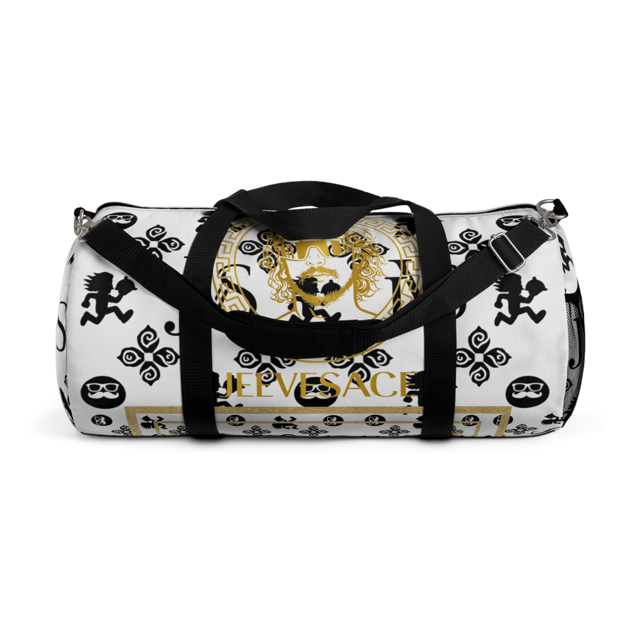 Baroque Lion Crest Duffel Bag — Gold & Black Medusa-Inspired Travel Bag