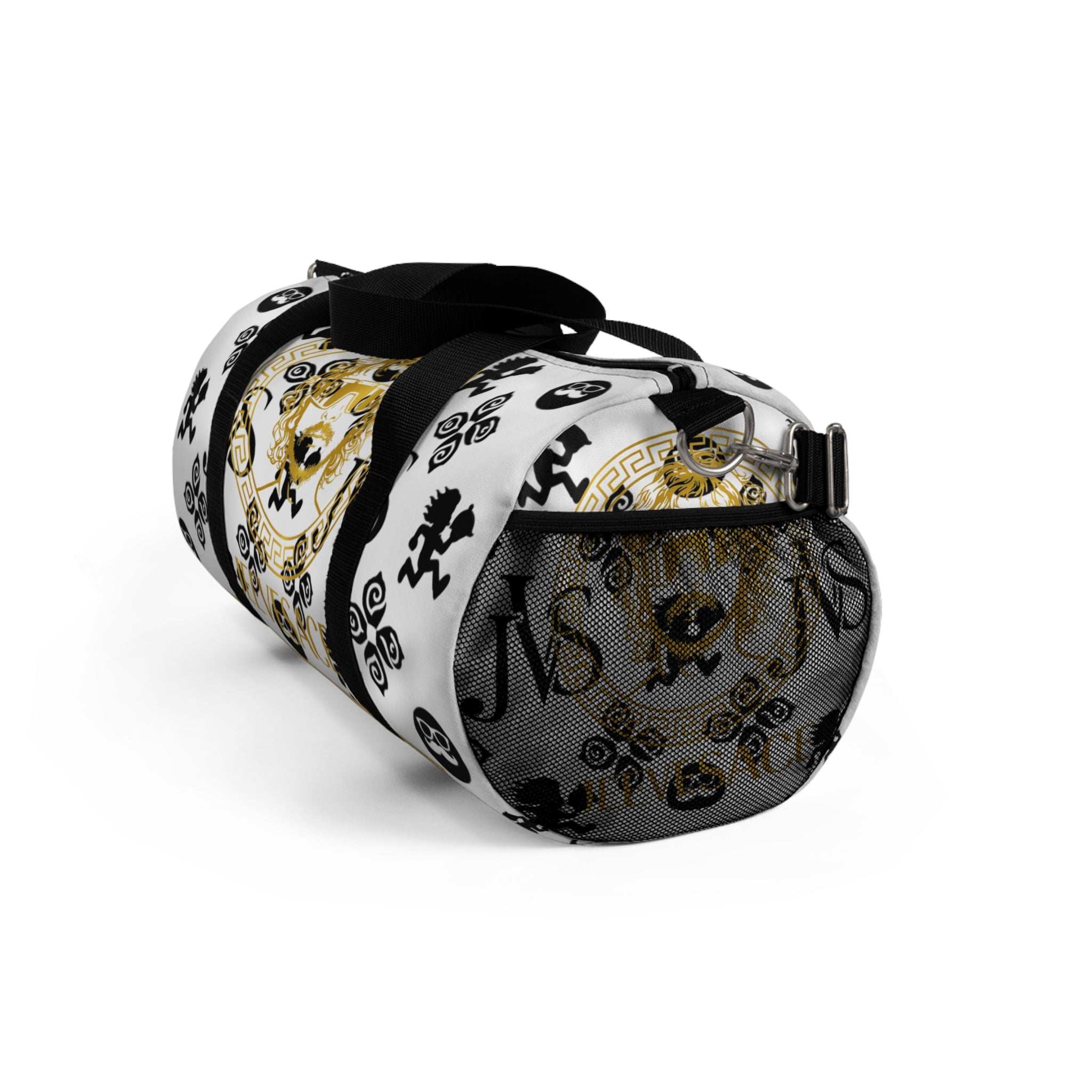 Baroque Lion Crest Duffel Bag — Gold & Black Medusa-Inspired Travel Bag