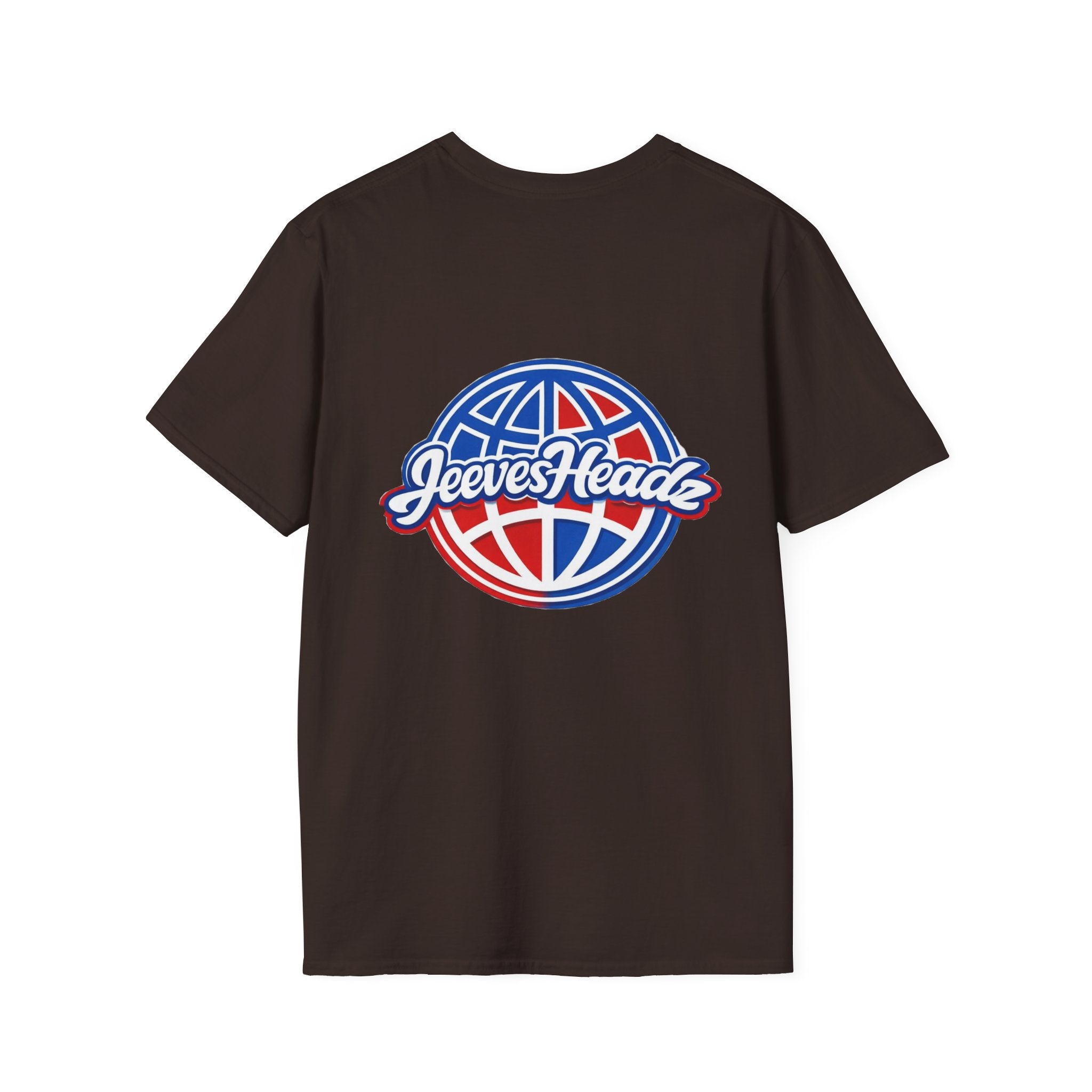 Jeevesheadz Graphic T-Shirt — Retro Logo Tee (Front Mascot & Back Globe)