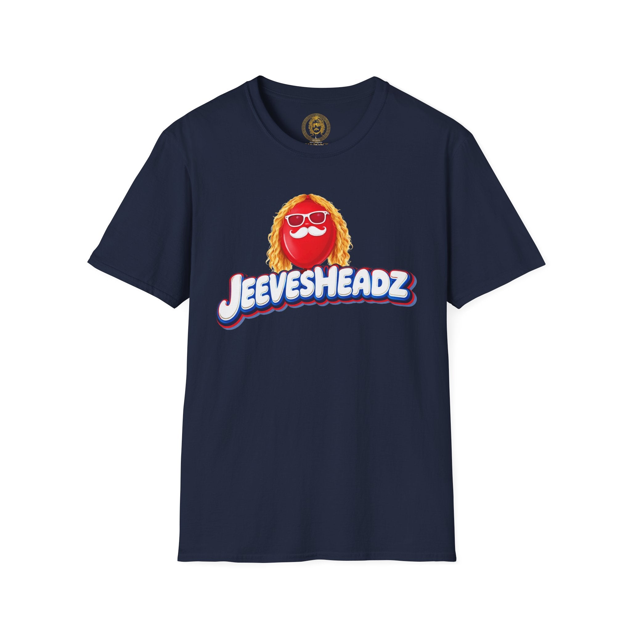 Jeevesheadz Graphic T-Shirt — Retro Logo Tee (Front Mascot & Back Globe)