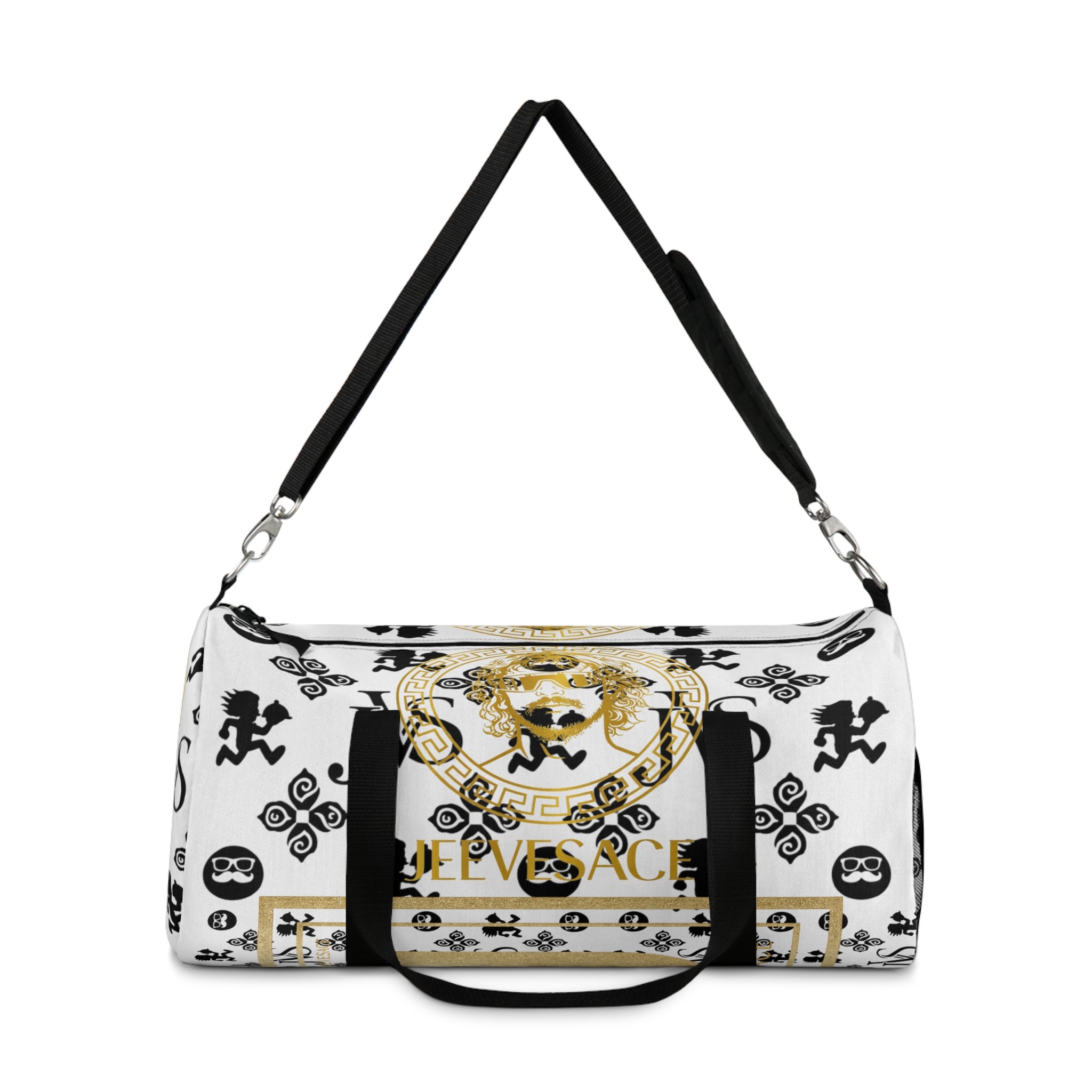 Baroque Lion Crest Duffel Bag — Gold & Black Medusa-Inspired Travel Bag