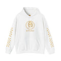 Versace-Inspired Gold Medallion Hoodie — White Graphic Sweatshirt