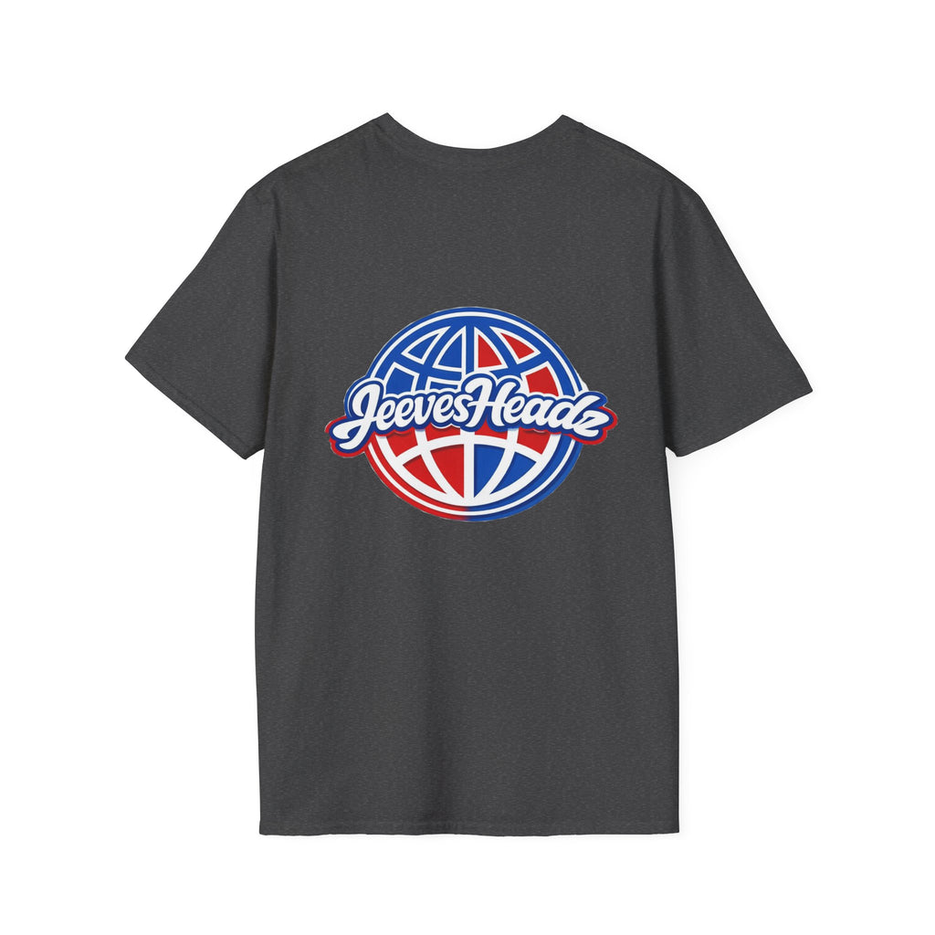Jeevesheadz Graphic T-Shirt — Retro Logo Tee (Front Mascot & Back Globe)