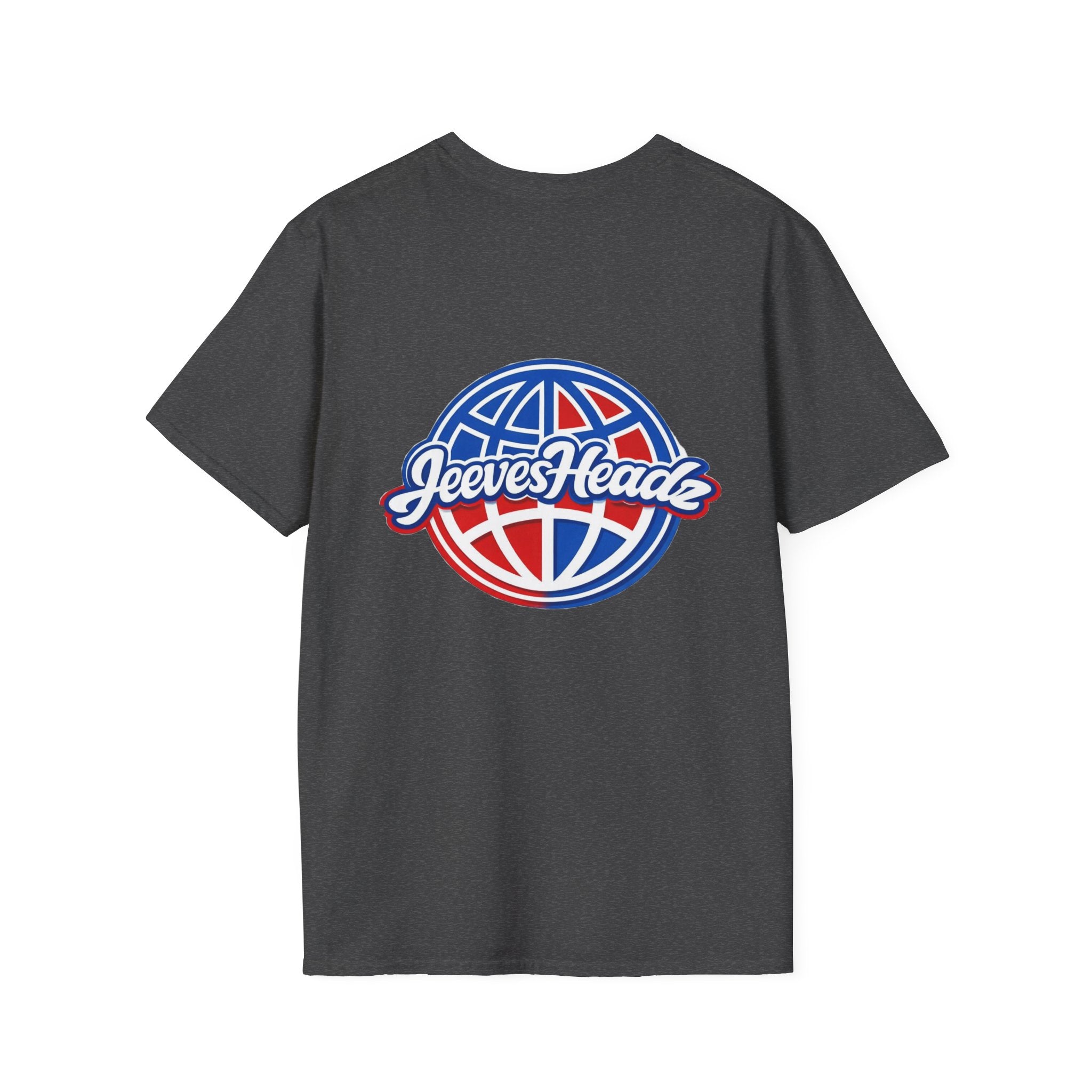 Jeevesheadz Graphic T-Shirt — Retro Logo Tee (Front Mascot & Back Globe)
