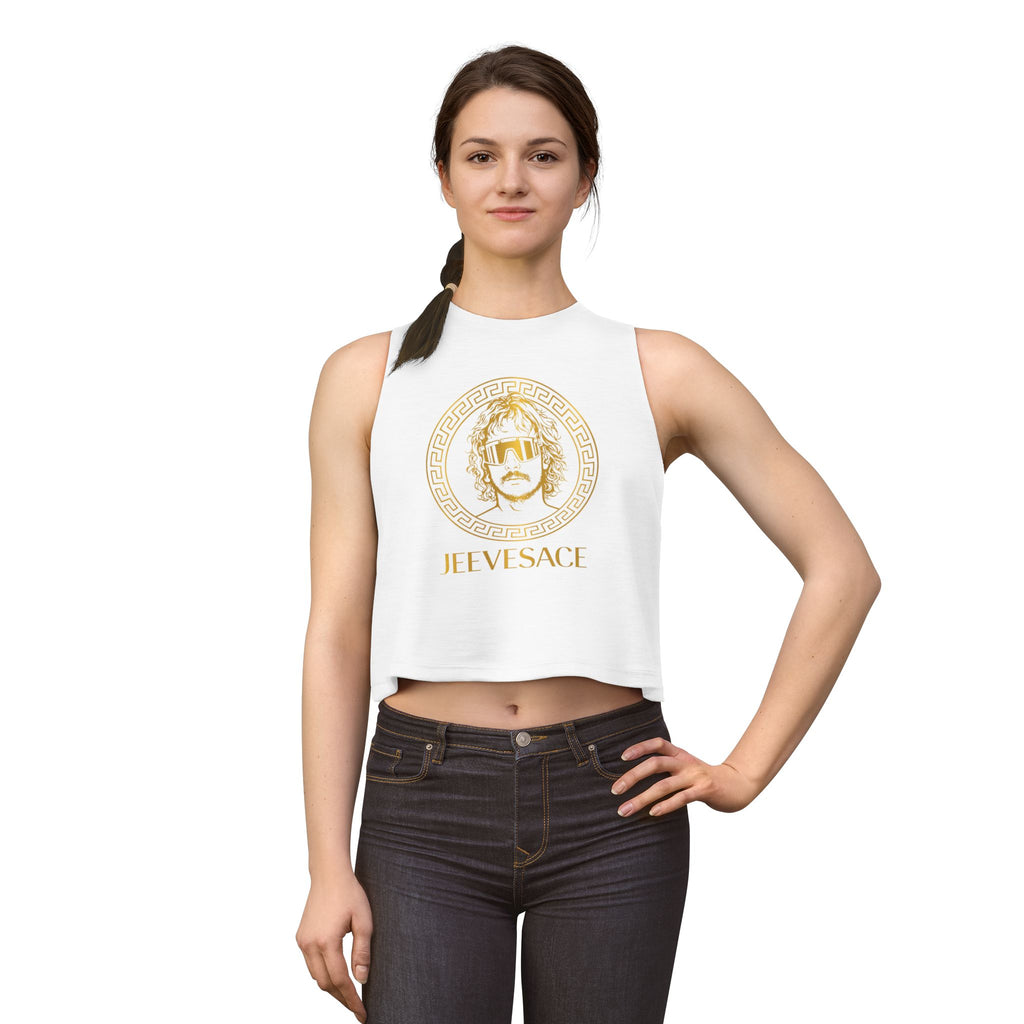 Jeevesace Crop Top — Retro Gold Logo Women’s Sleeveless Tee