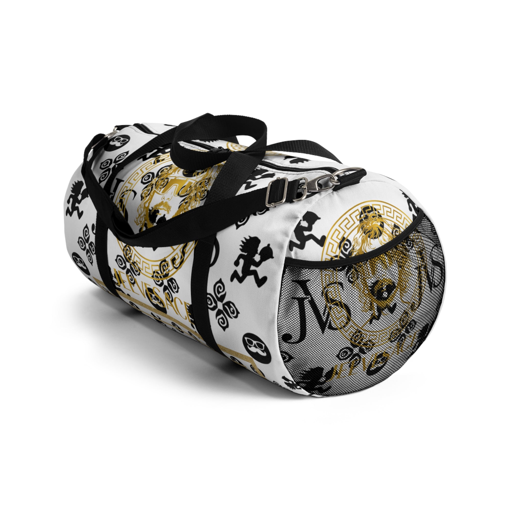 Baroque Lion Crest Duffel Bag — Gold & Black Medusa-Inspired Travel Bag