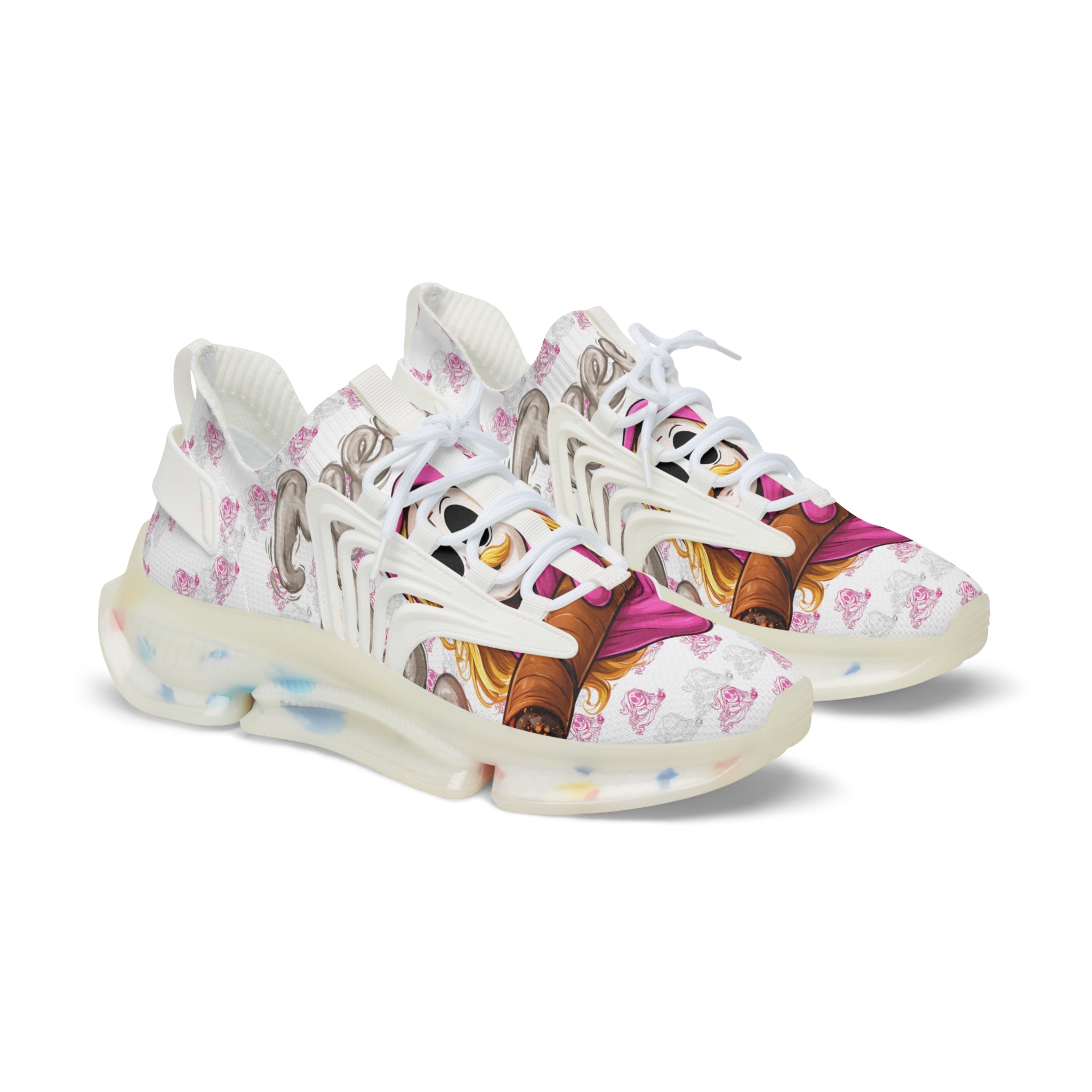 Mesh Sneakers — Pink Floral Graphic Men’s Athletic Shoes