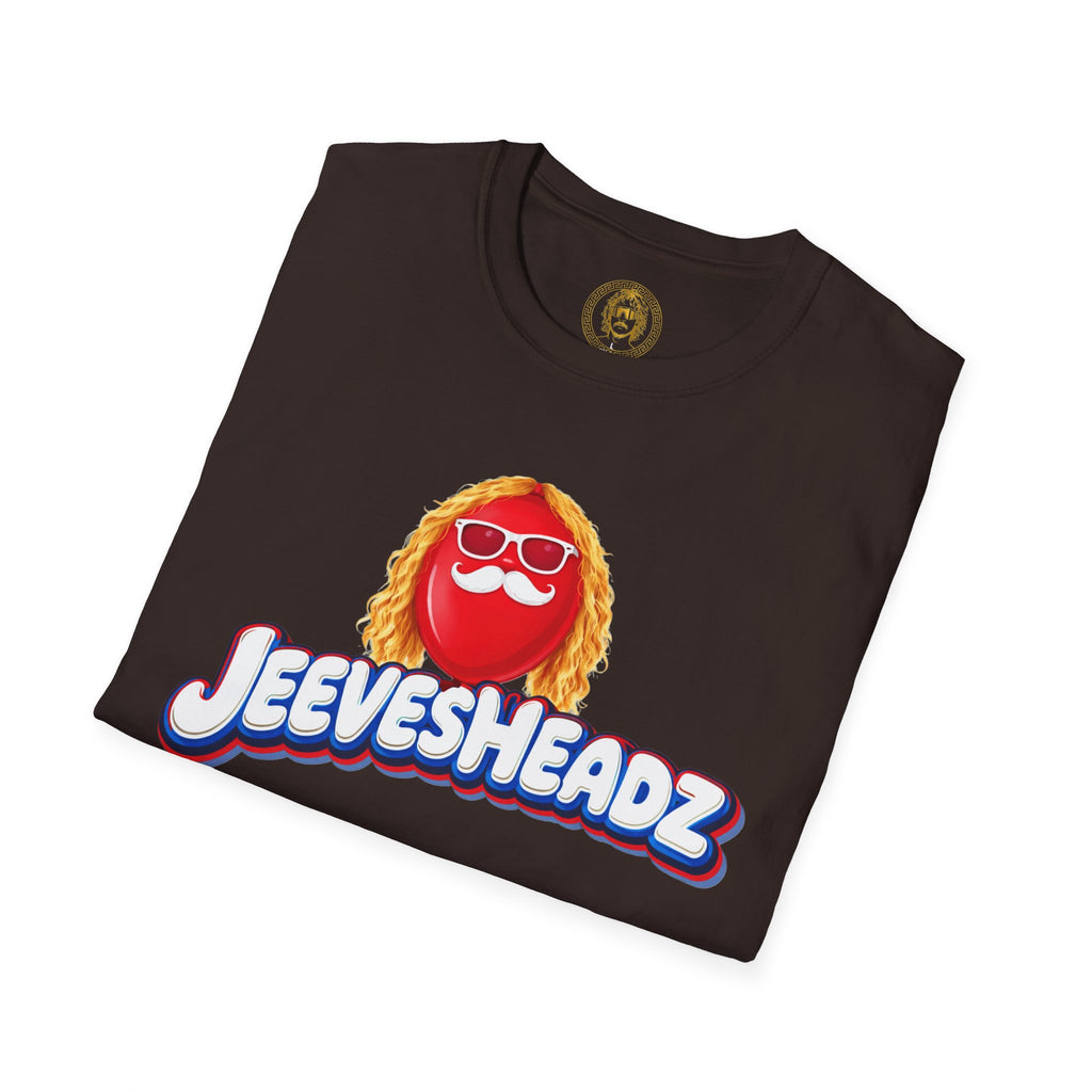 Jeevesheadz Graphic T-Shirt — Retro Logo Tee (Front Mascot & Back Globe)