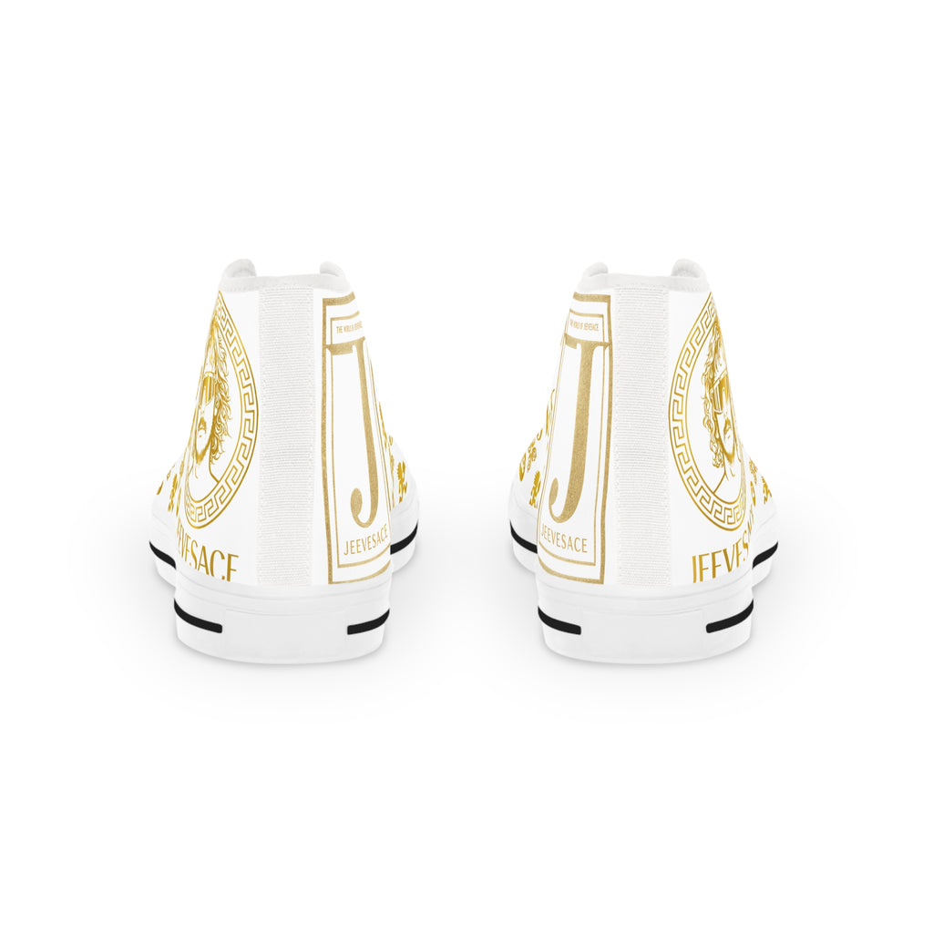 High Top Sneakers — White & Gold Luxury Patterned Men's Shoes