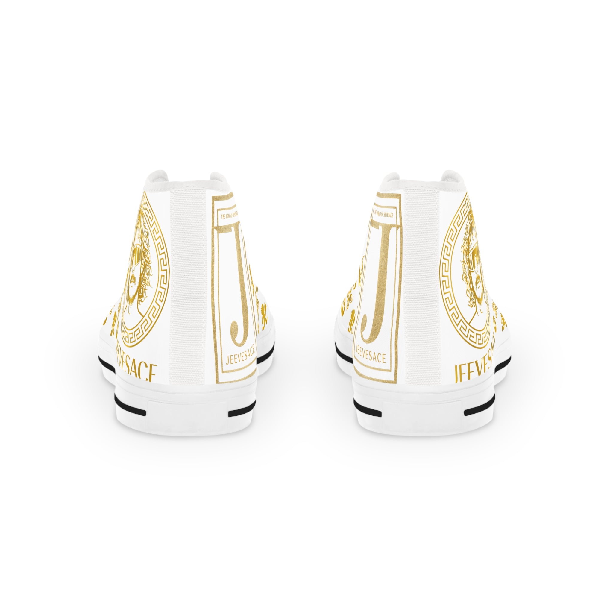 High Top Sneakers — White & Gold Luxury Patterned Men's Shoes