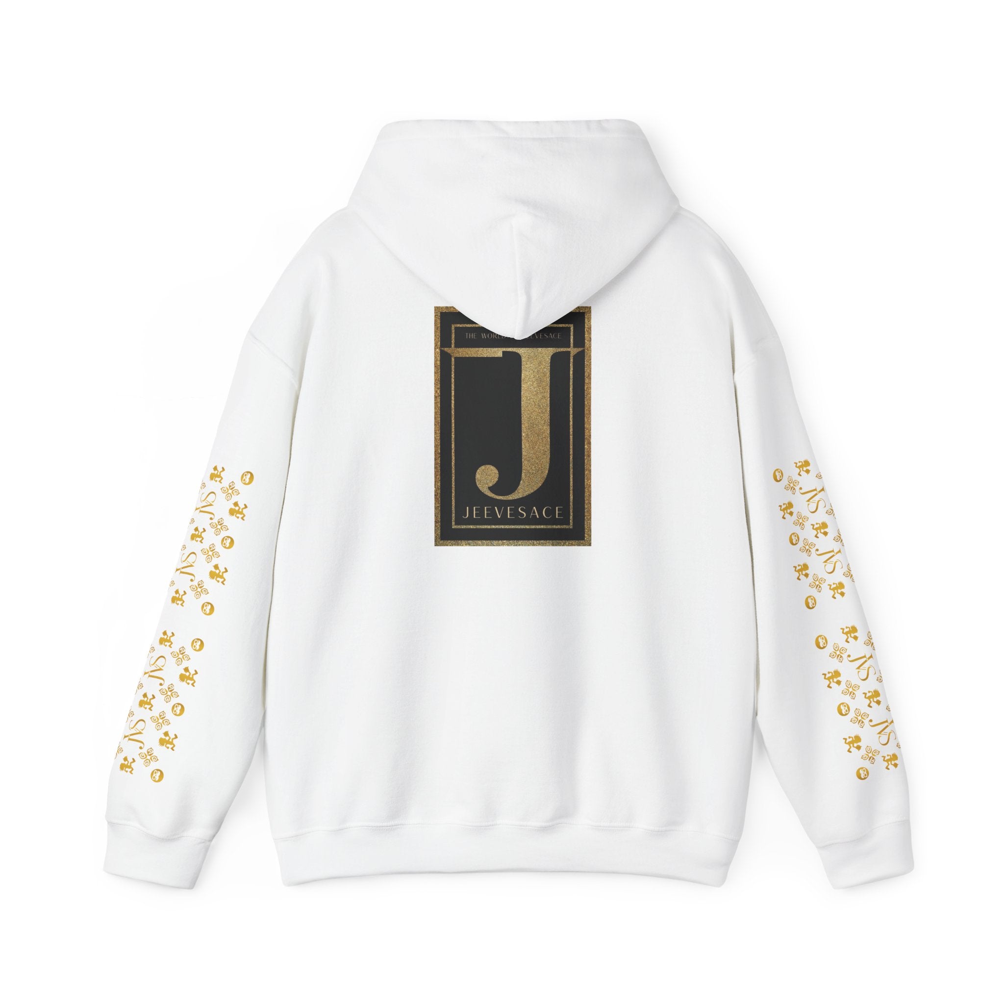 Versace-Inspired Gold Medallion Hoodie — White Graphic Sweatshirt
