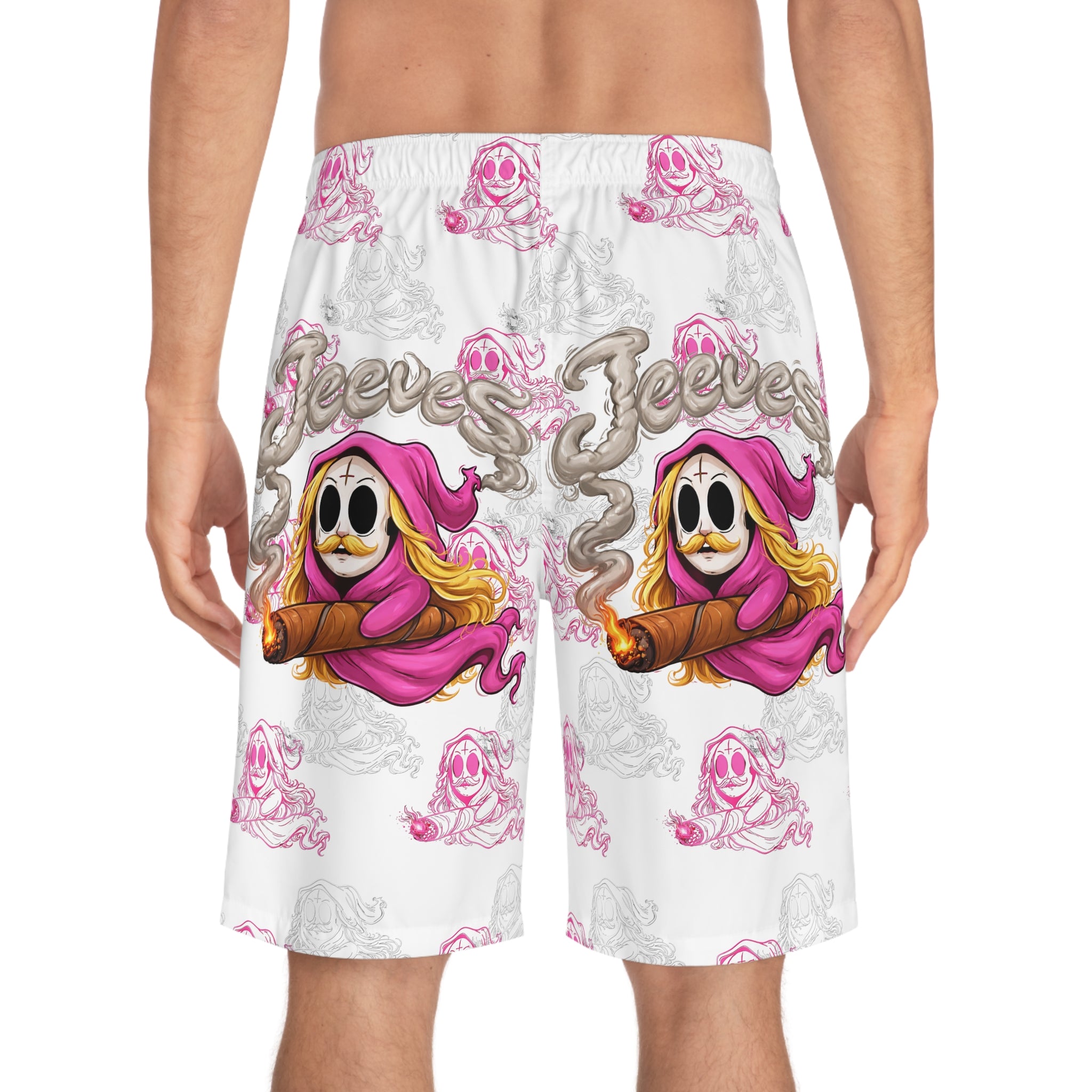 Skull Cigar Board Shorts - Pink Reaper All-Over Print