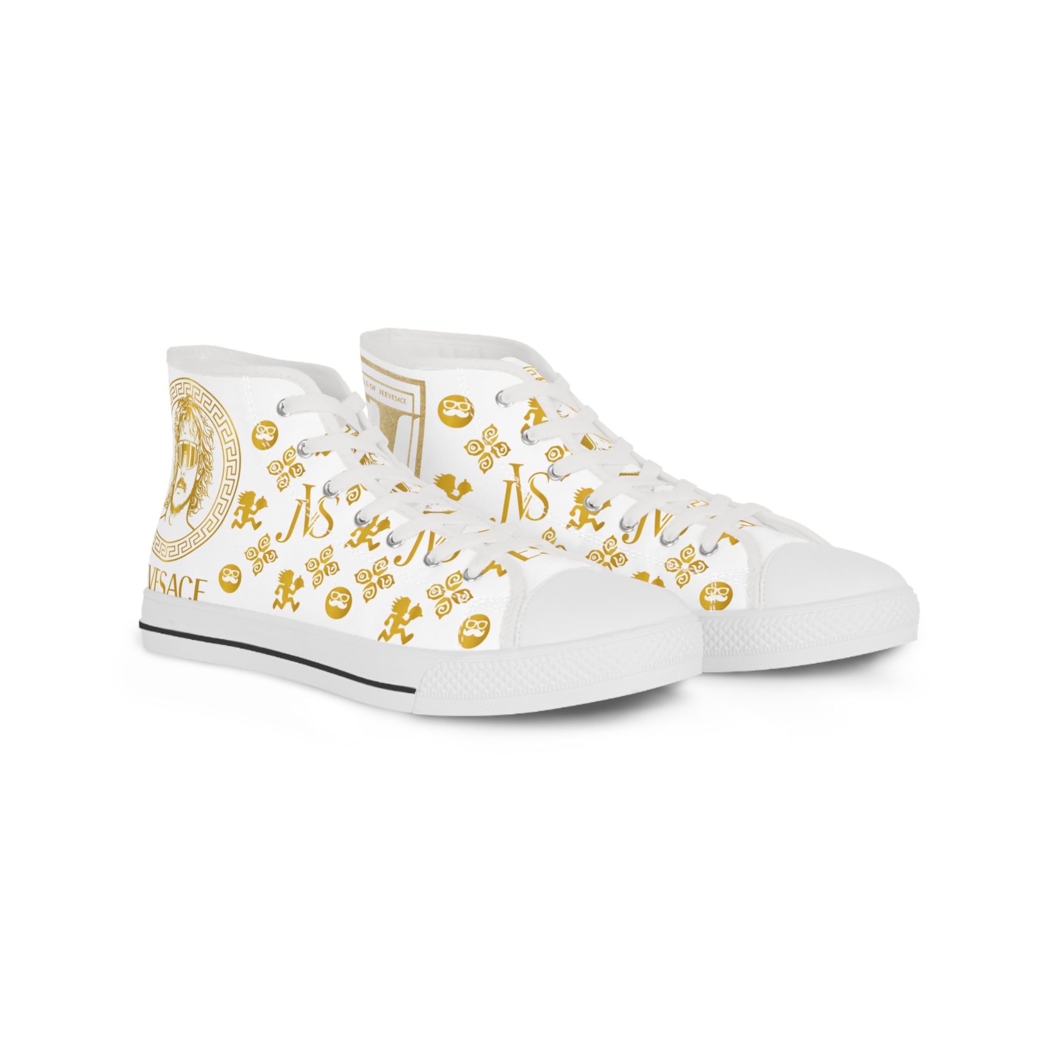 High Top Sneakers — White & Gold Luxury Patterned Men's Shoes