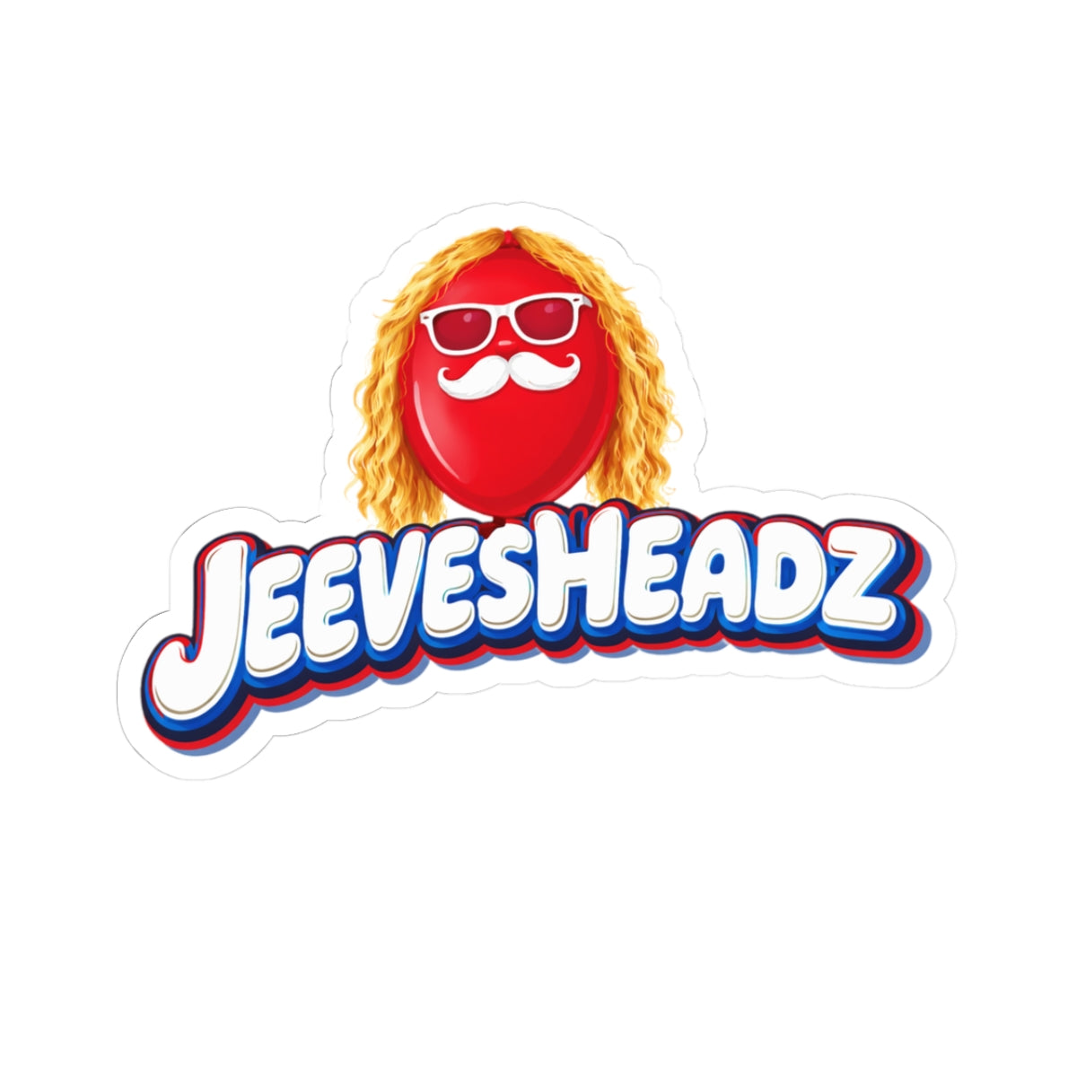 JeevesHeadz Kiss-Cut Sticker — Retro Mascot Sticker with Sunglasses & Mustache