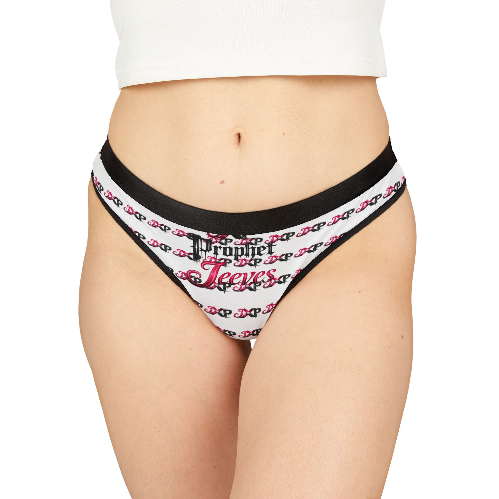 Women's Thong Panties — Pink & Black Pattern with “Prophet Jeeves” Script