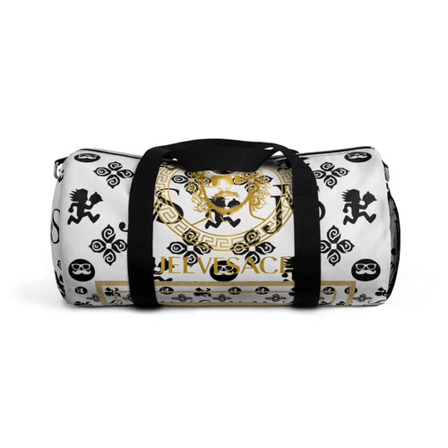 Baroque Lion Crest Duffel Bag — Gold & Black Medusa-Inspired Travel Bag