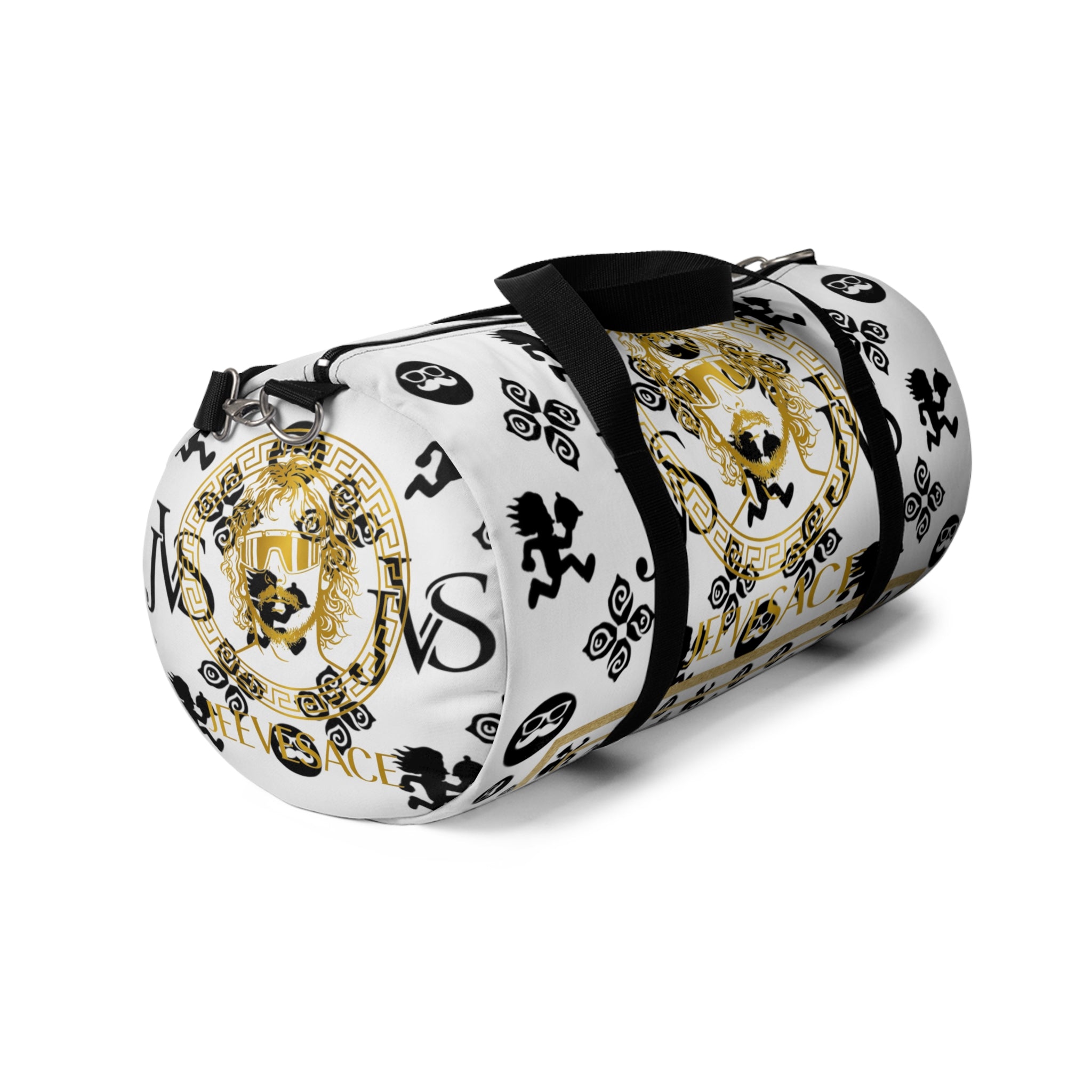 Baroque Lion Crest Duffel Bag — Gold & Black Medusa-Inspired Travel Bag