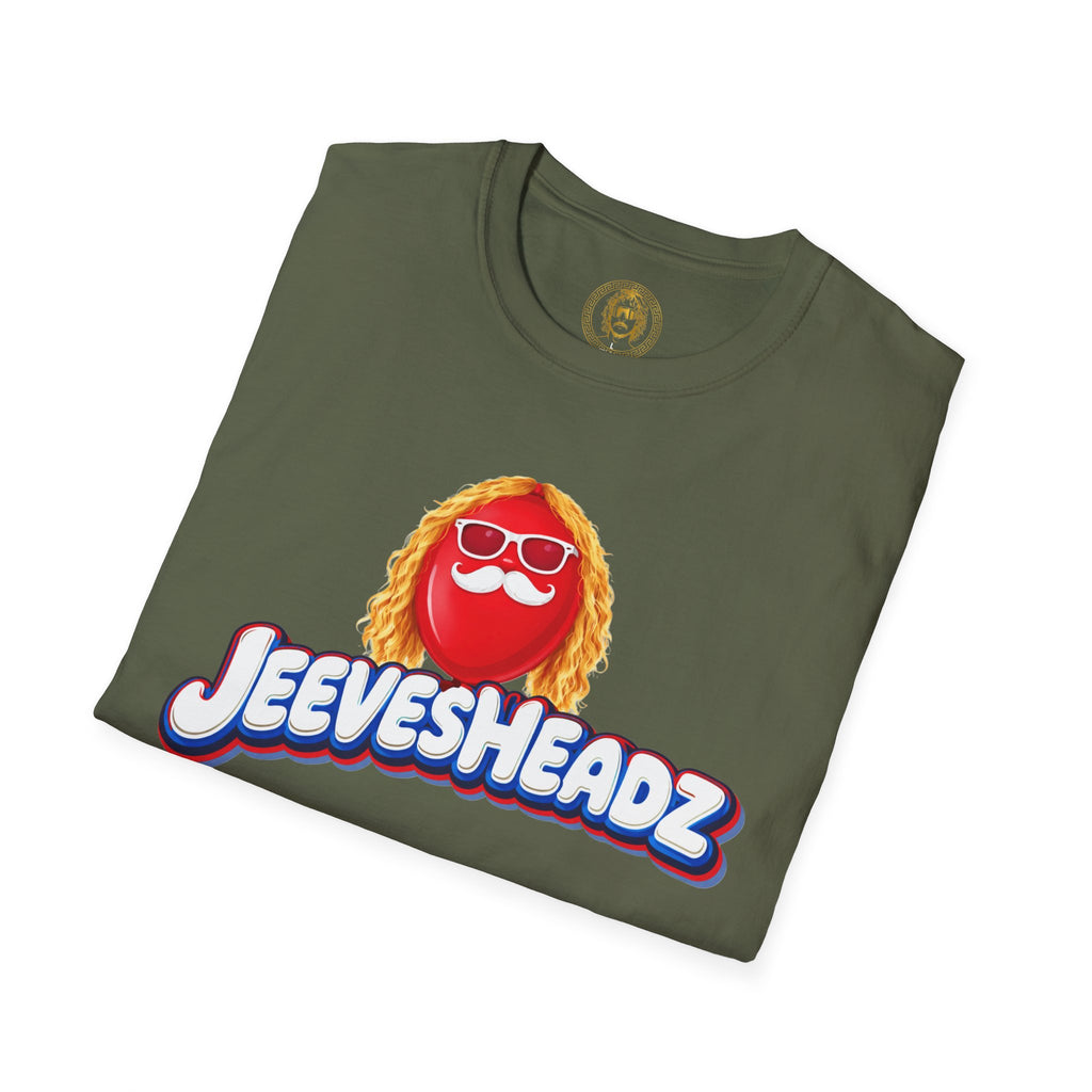 Jeevesheadz Graphic T-Shirt — Retro Logo Tee (Front Mascot & Back Globe)