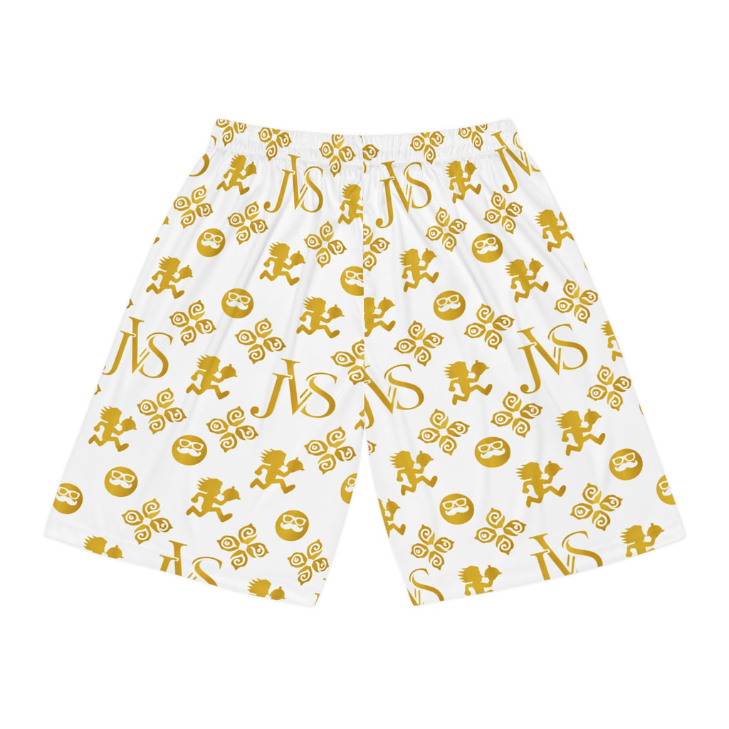 Basketball Shorts — White & Gold Monogram AOP Athletic Shorts