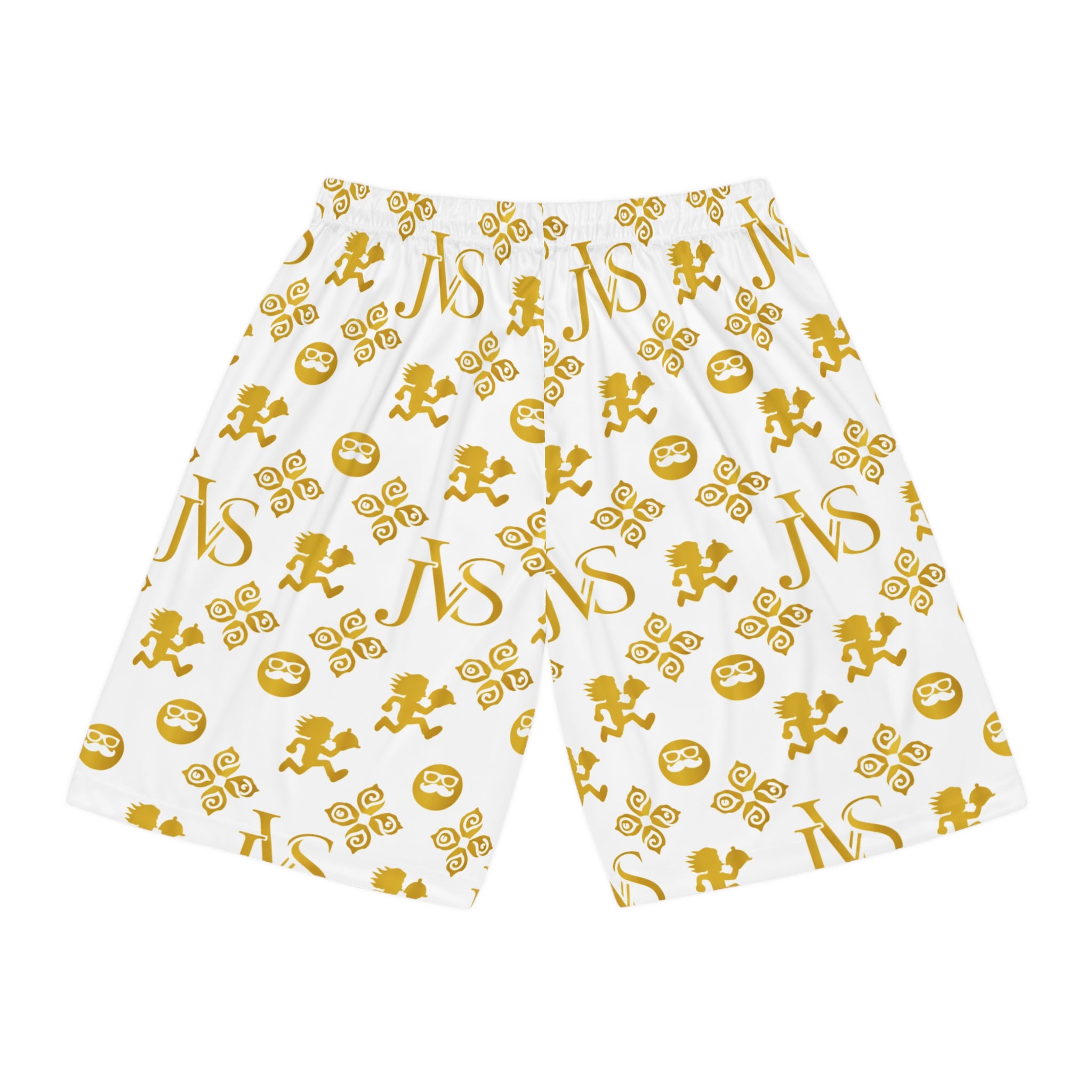 Basketball Shorts — White & Gold Monogram AOP Athletic Shorts