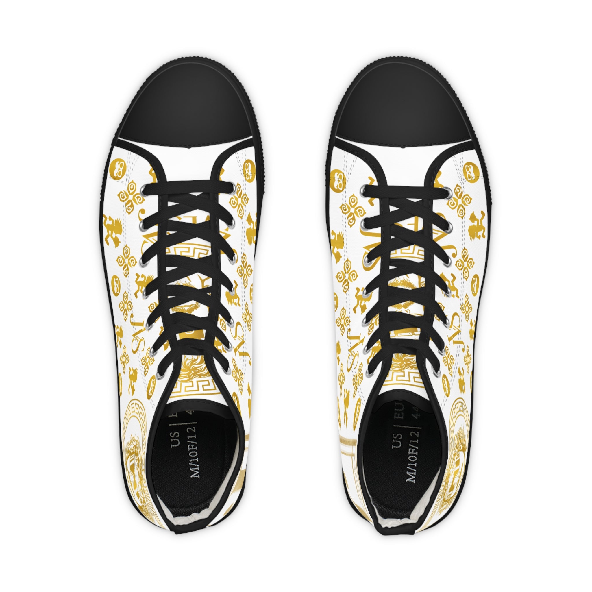 High Top Sneakers — White & Gold Luxury Patterned Men's Shoes