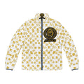 Gold Crest Puffer Jacket — Jeevesace Logo All-Over Print