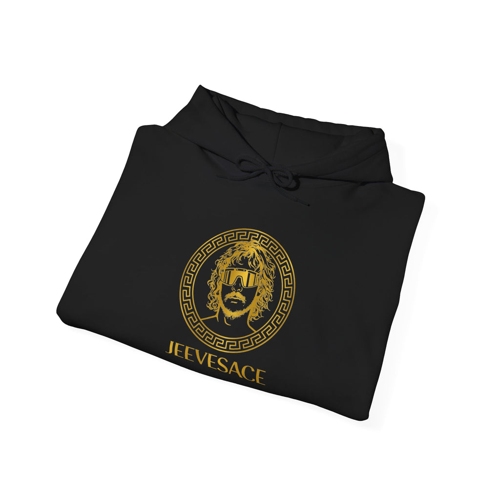 Versace-Inspired Gold Medallion Hoodie — White Graphic Sweatshirt