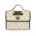 Designer-Inspired Waterproof Canvas Handbag — 'JEEVESACE' Gold Medallion Print