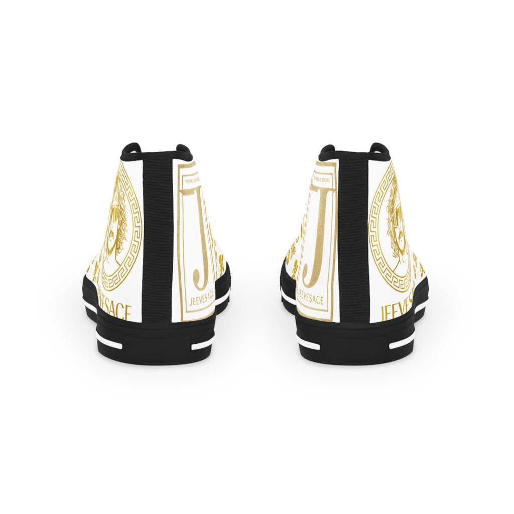 High Top Sneakers — White & Gold Luxury Patterned Men's Shoes