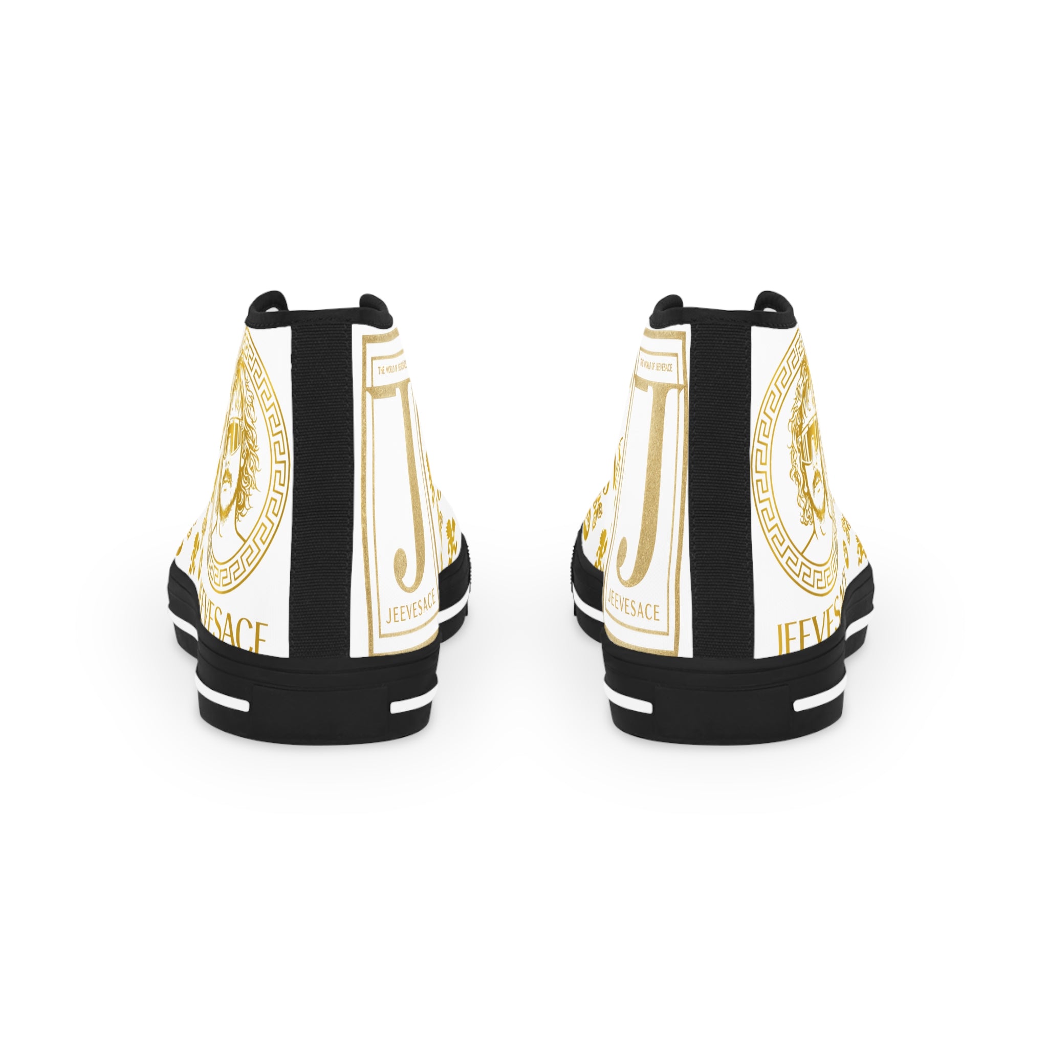 High Top Sneakers — White & Gold Luxury Patterned Men's Shoes