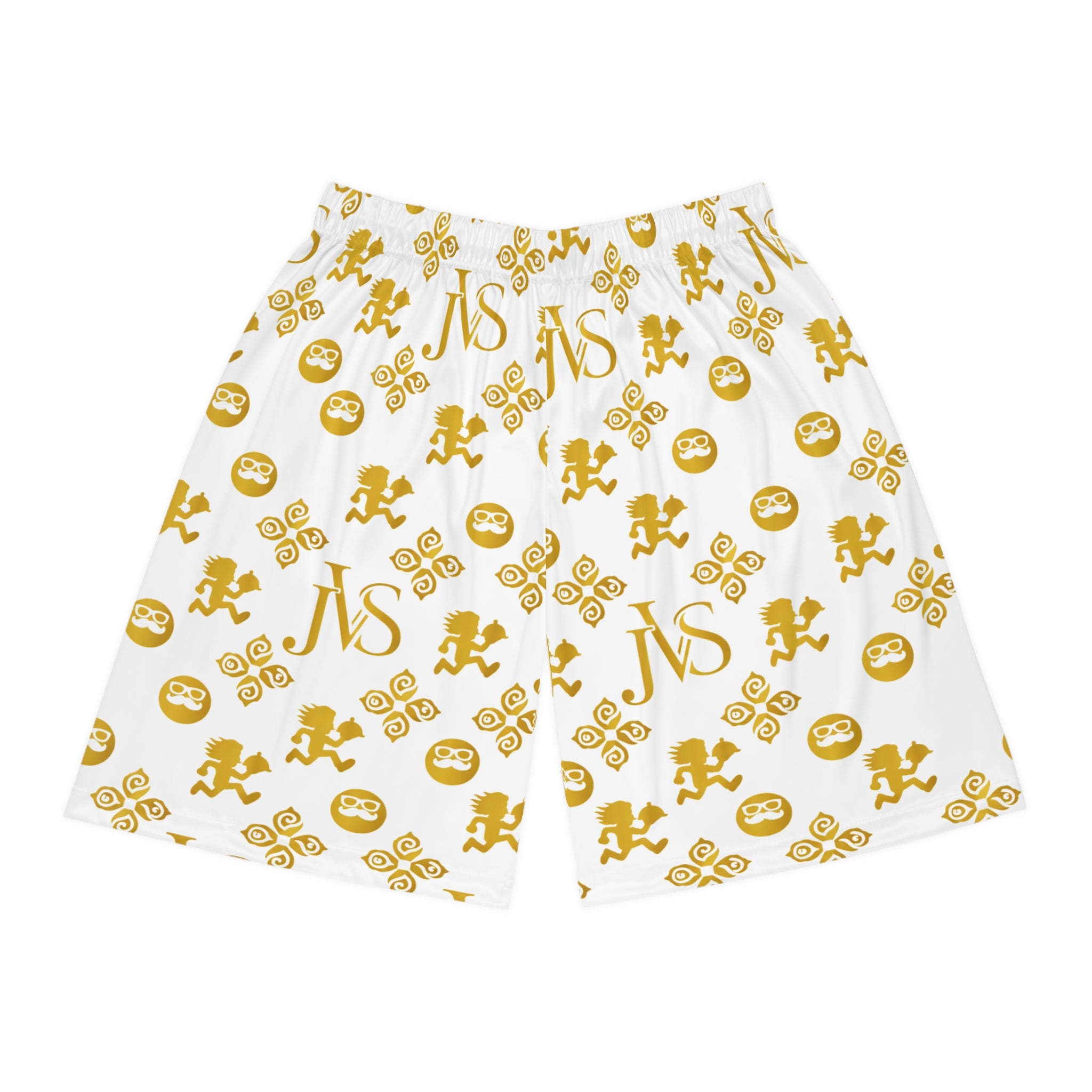 Basketball Shorts — White & Gold Monogram AOP Athletic Shorts