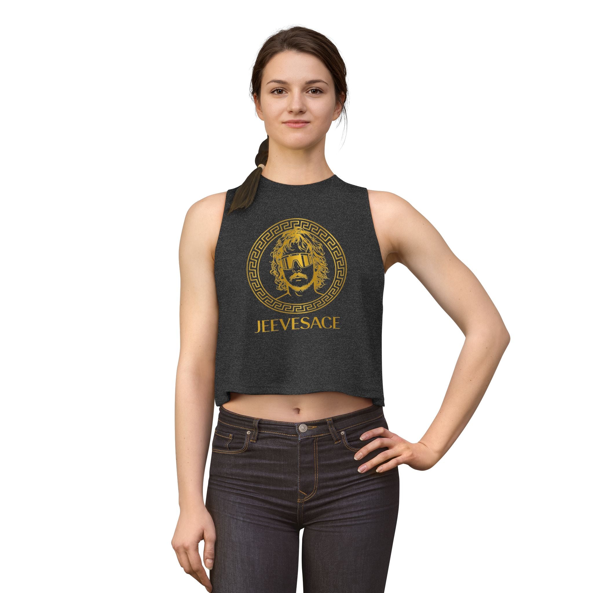 Jeevesace Crop Top — Retro Gold Logo Women’s Sleeveless Tee