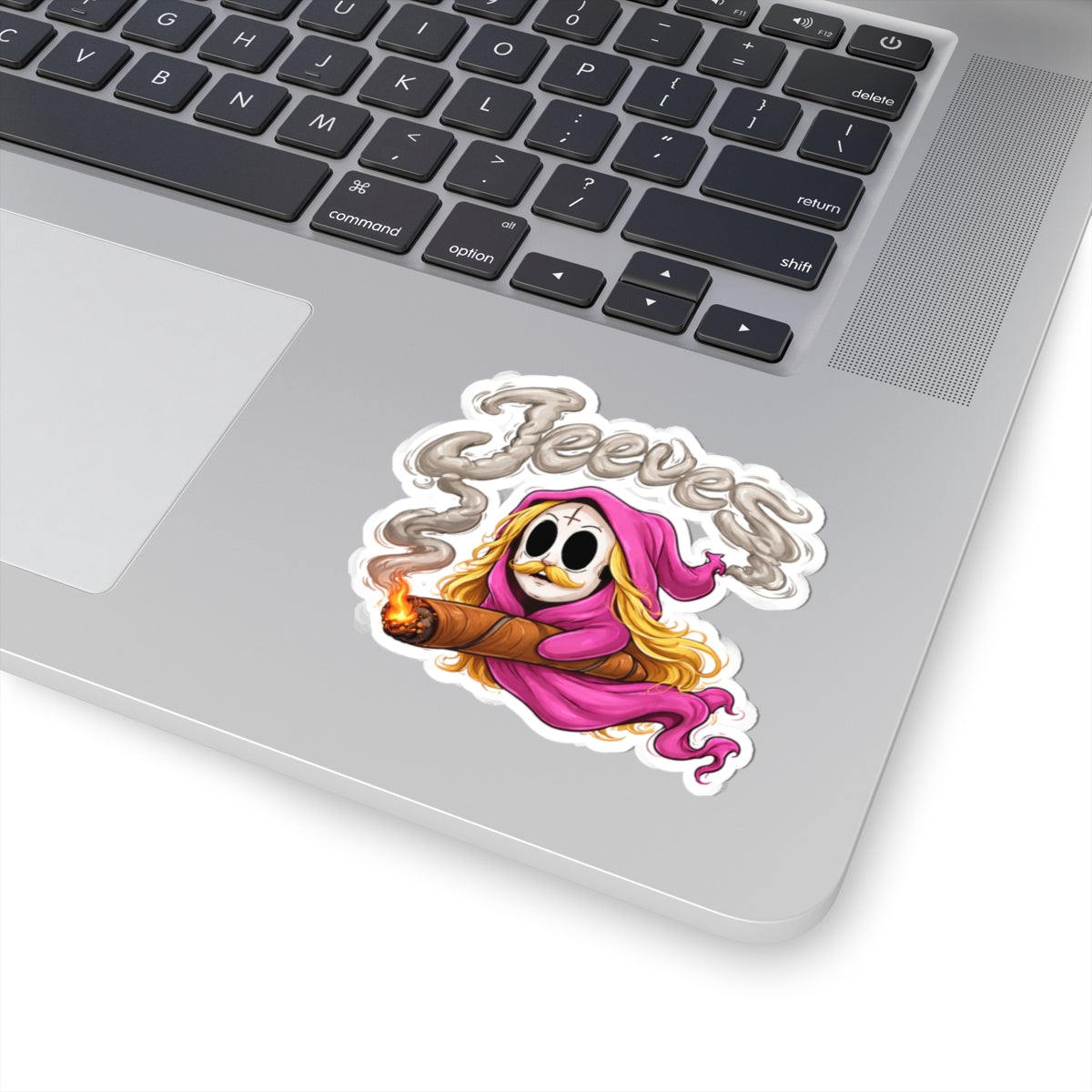 Jeeves Skull Cigar Kiss-Cut Sticker — Colorful Grim Reaper Character Decal